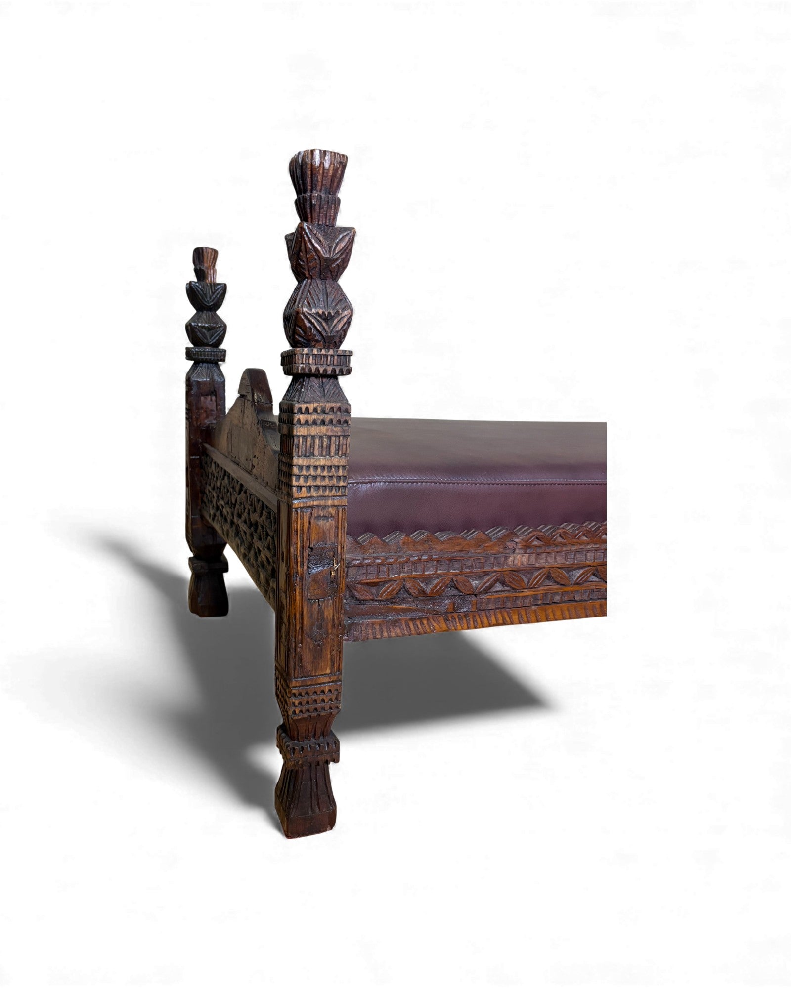 Antique Hand-Carved Wooden Daybed Surround Living - 11