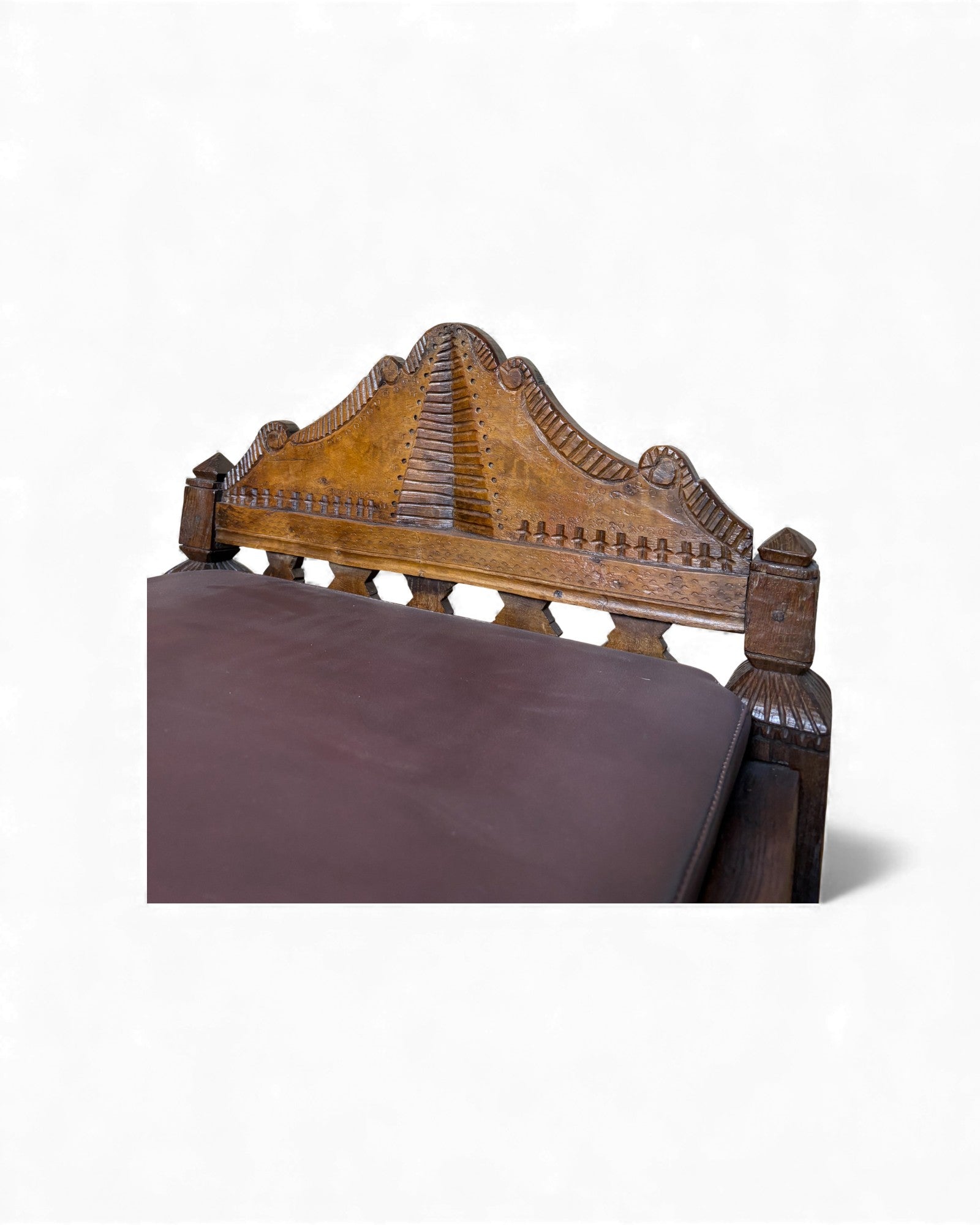 Antique Hand-Carved Daybed with Raised Backrest Surround Living - 11