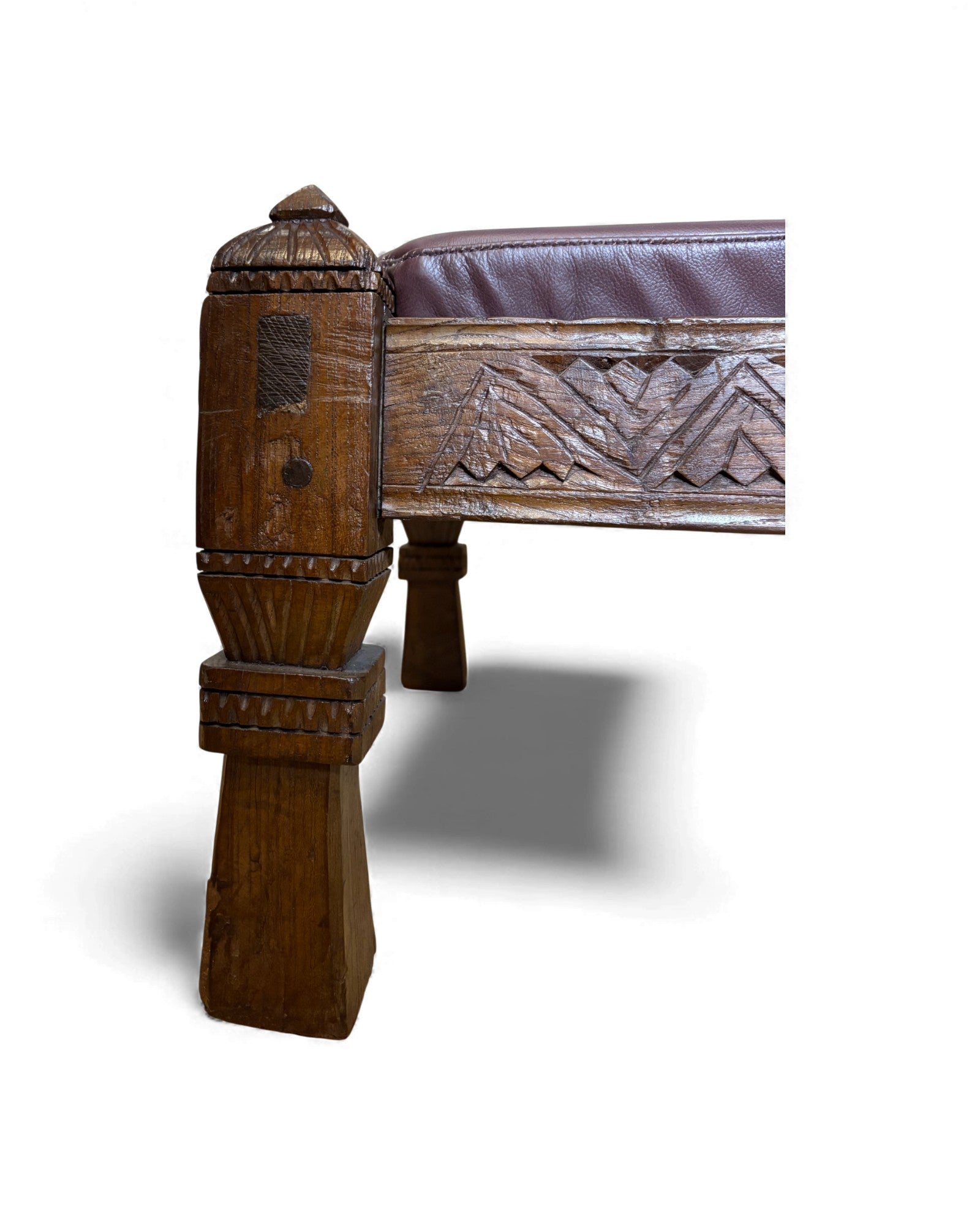 Antique Hand-Carved Daybed with Raised Backrest Surround Living - 15