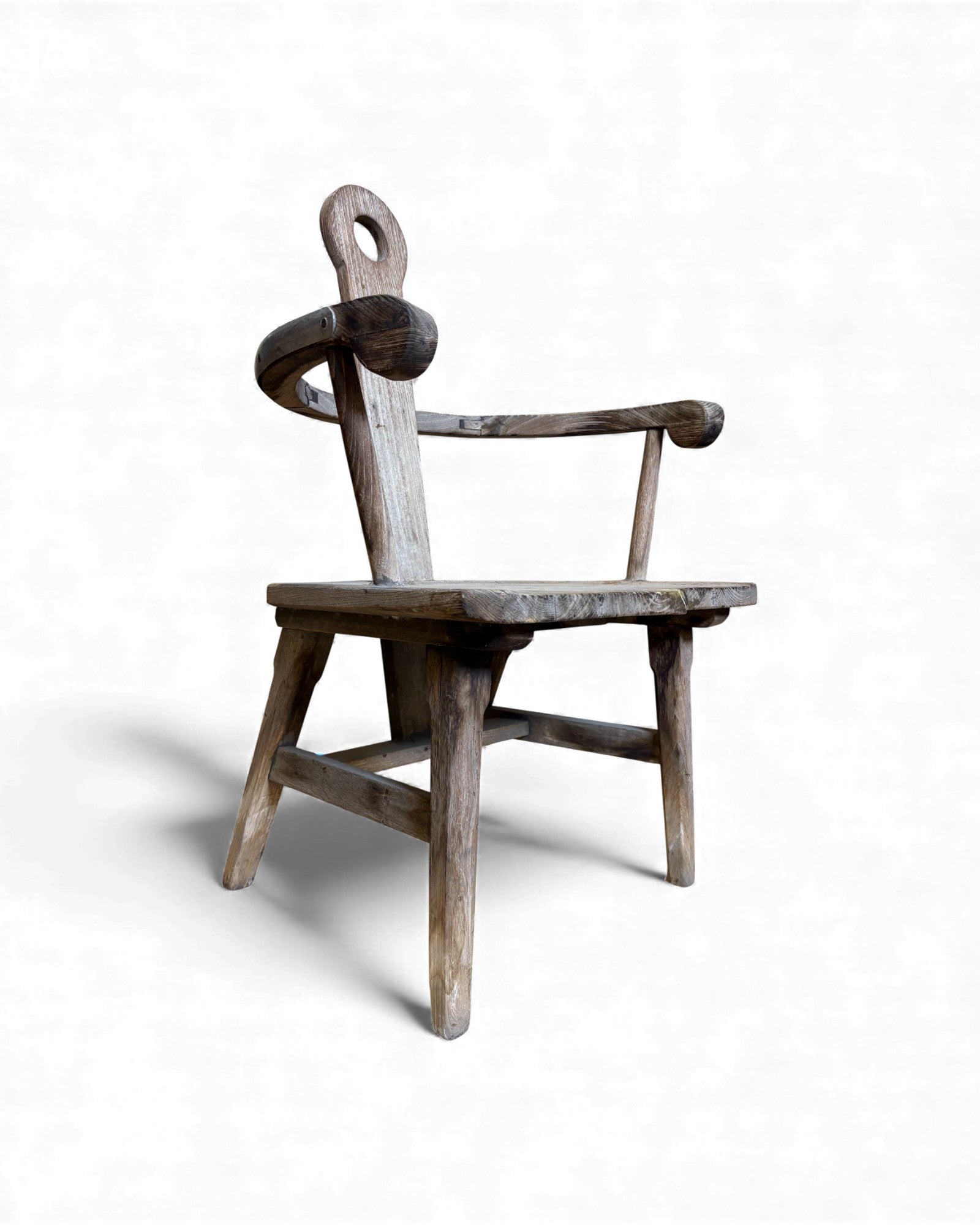 Primitive Wooden Armchair with Circular Backrest Surround Living - 2