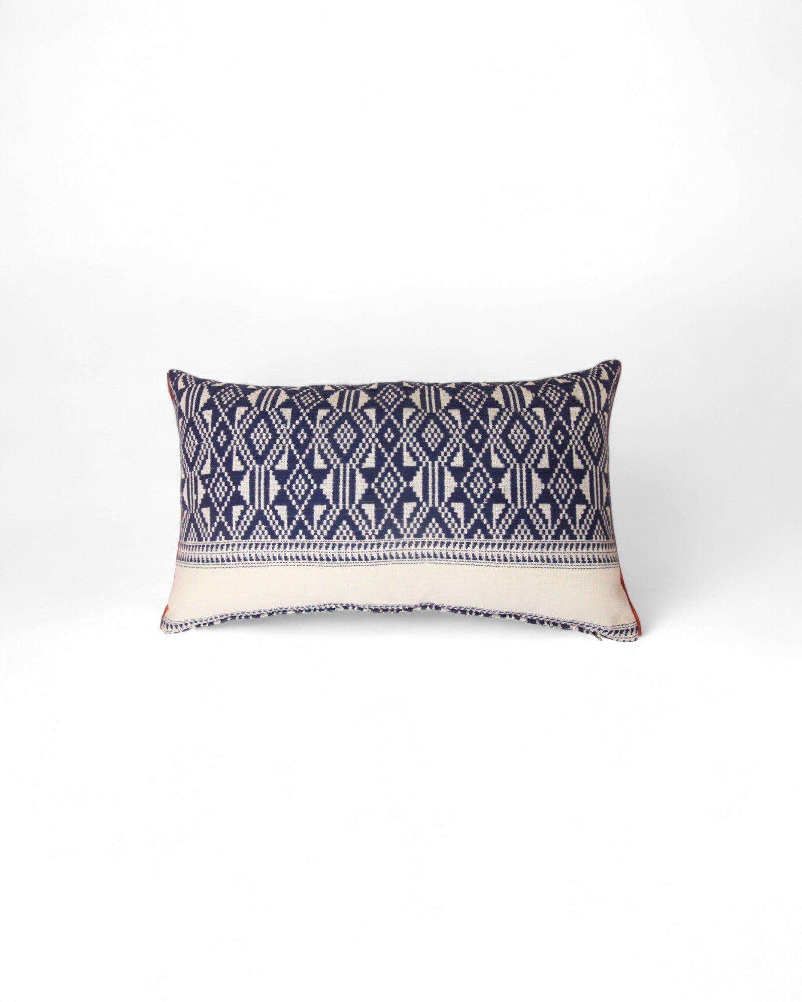 Lumbar Handwoven Indigo-Dye Khit Fabric - Geometric Blue & White
