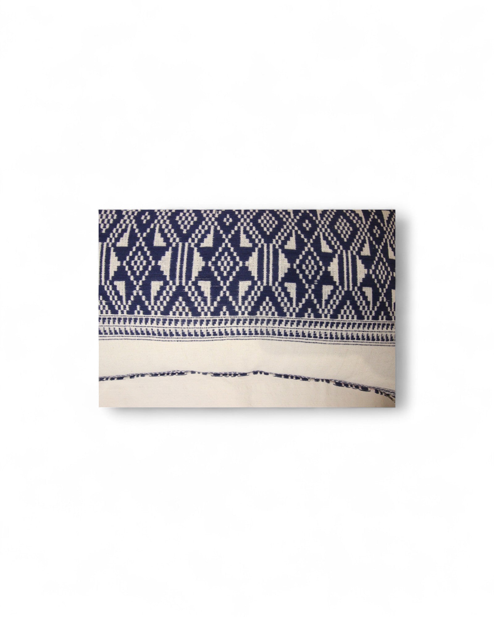 Lumbar Handwoven Indigo-Dye Khit Fabric - Geometric Blue & White