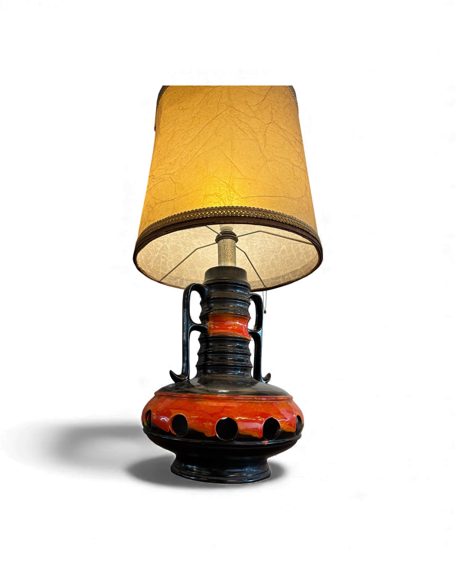 Large Fat Lava Ceramic Base Lamp with Cowhide Shade by Walter Gerhards Surround Living - 3