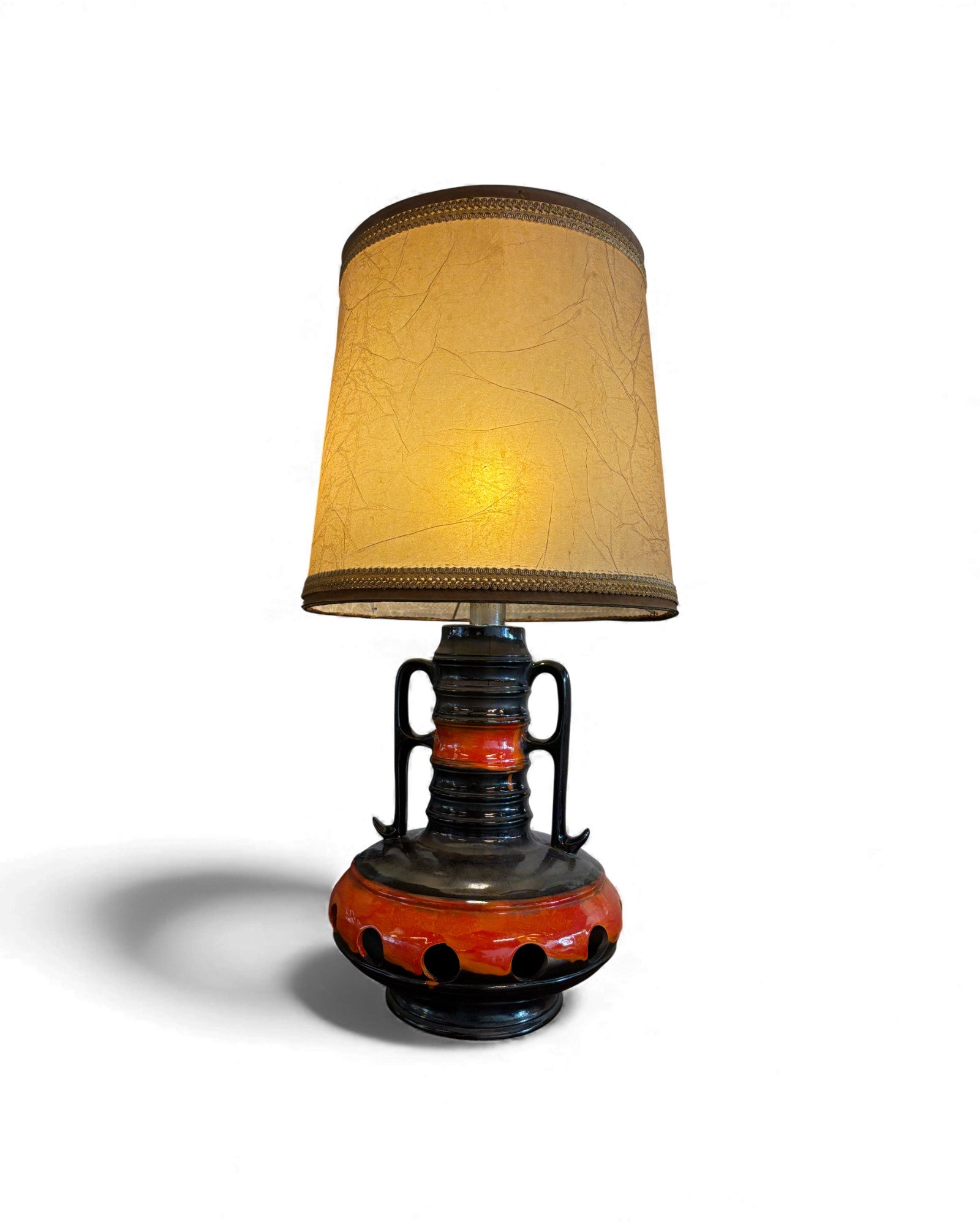 Large Fat Lava Ceramic Base Lamp with Cowhide Shade by Walter Gerhards Surround Living - 4