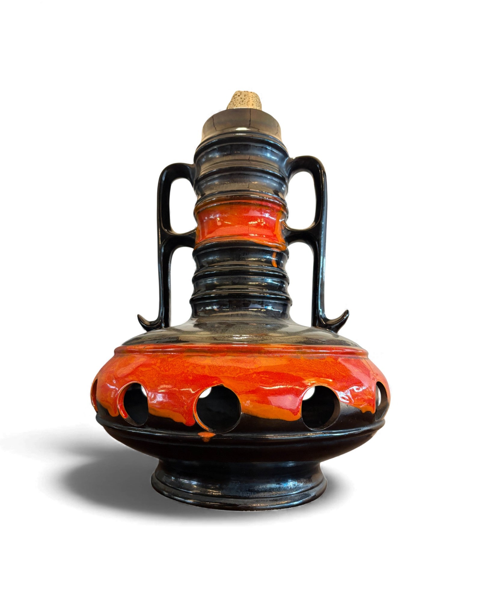Large Fat Lava Ceramic Base Lamp with Cowhide Shade by Walter Gerhards Surround Living - 5