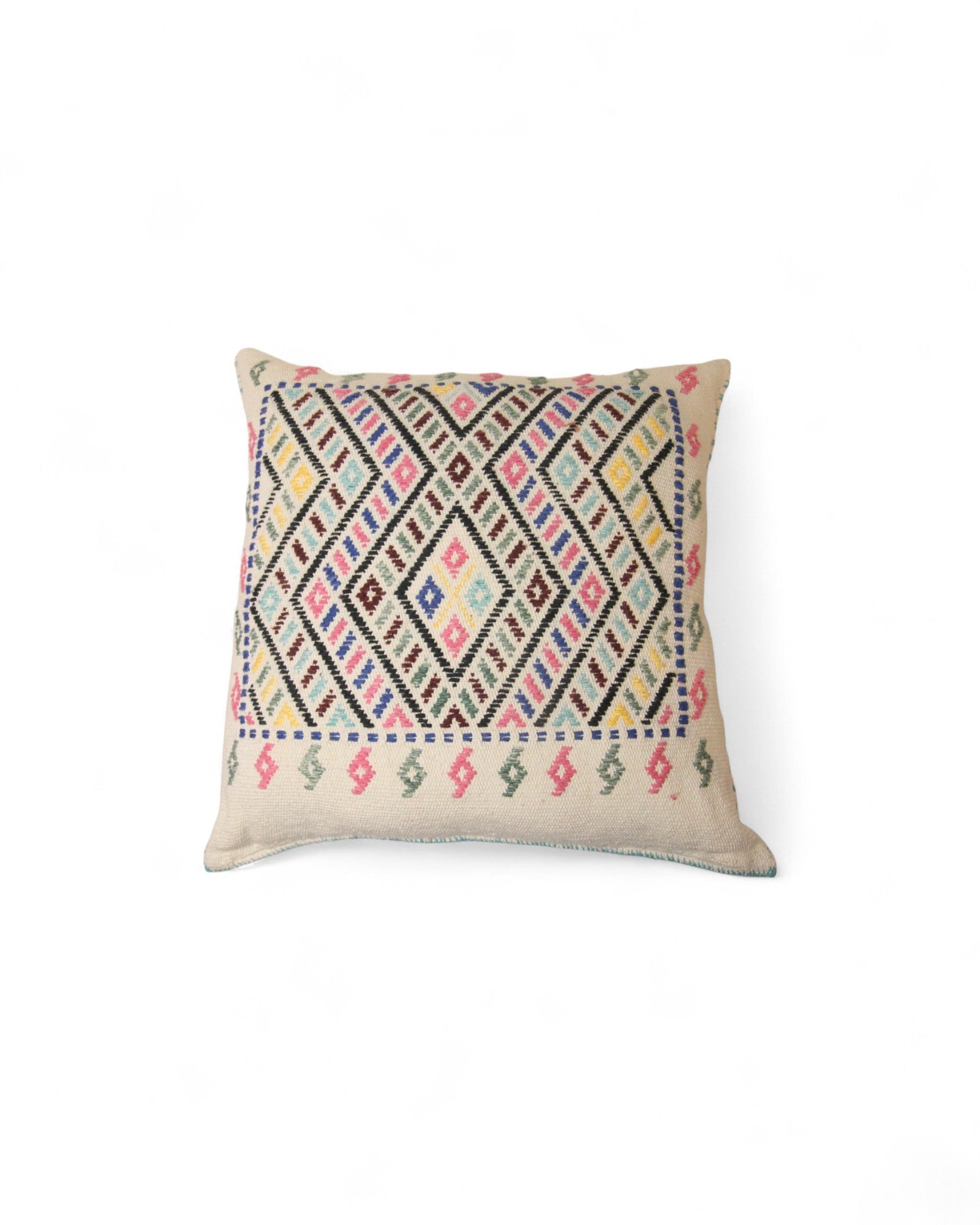 Handwoven Waist Loom Weave Cushion Triangle Pattern - Off-White