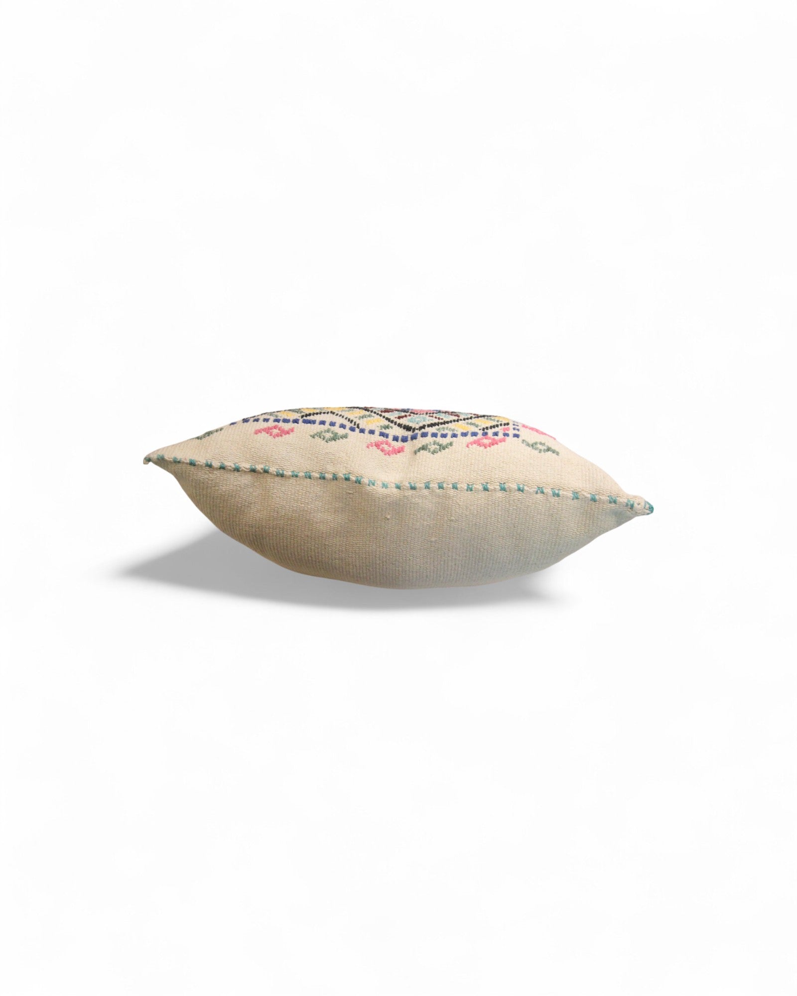 Handwoven Waist Loom Weave Cushion Triangle Pattern - Off-White