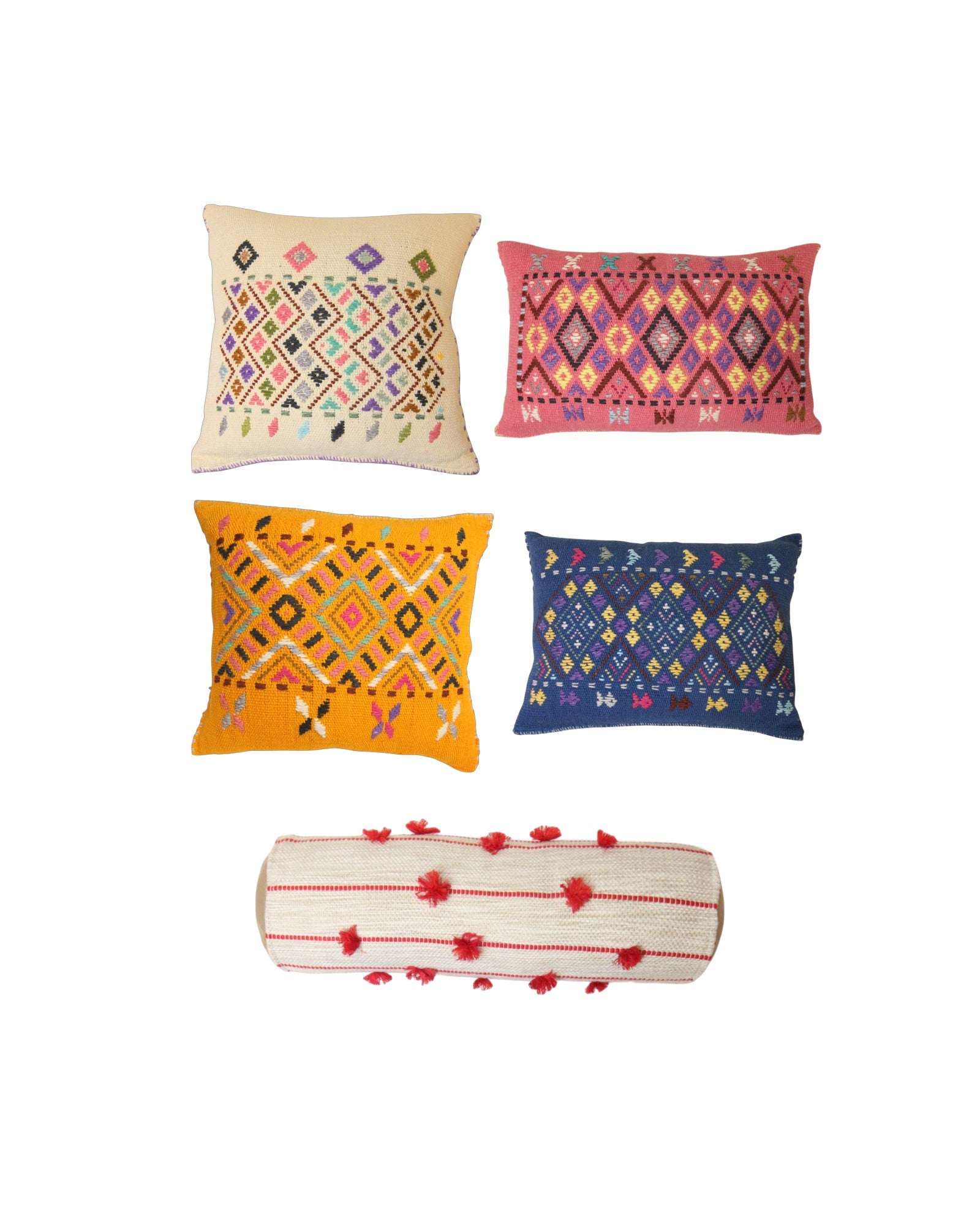 Hill Tribe Textile Cushions – Embroidered & Handwoven - Set of 5