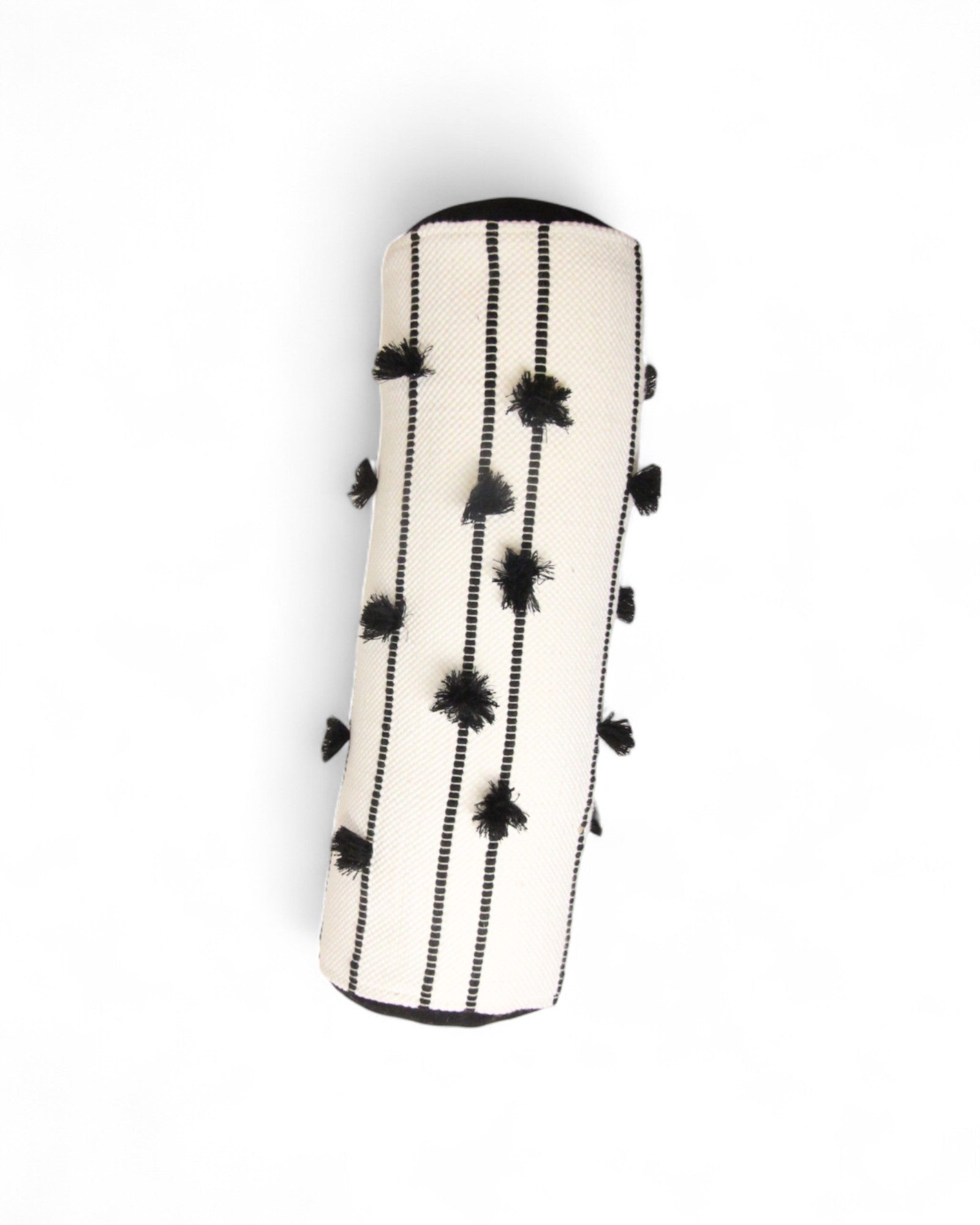 Cylindral Bolster Pillow - Handwoven Cream & Black, Black Tip