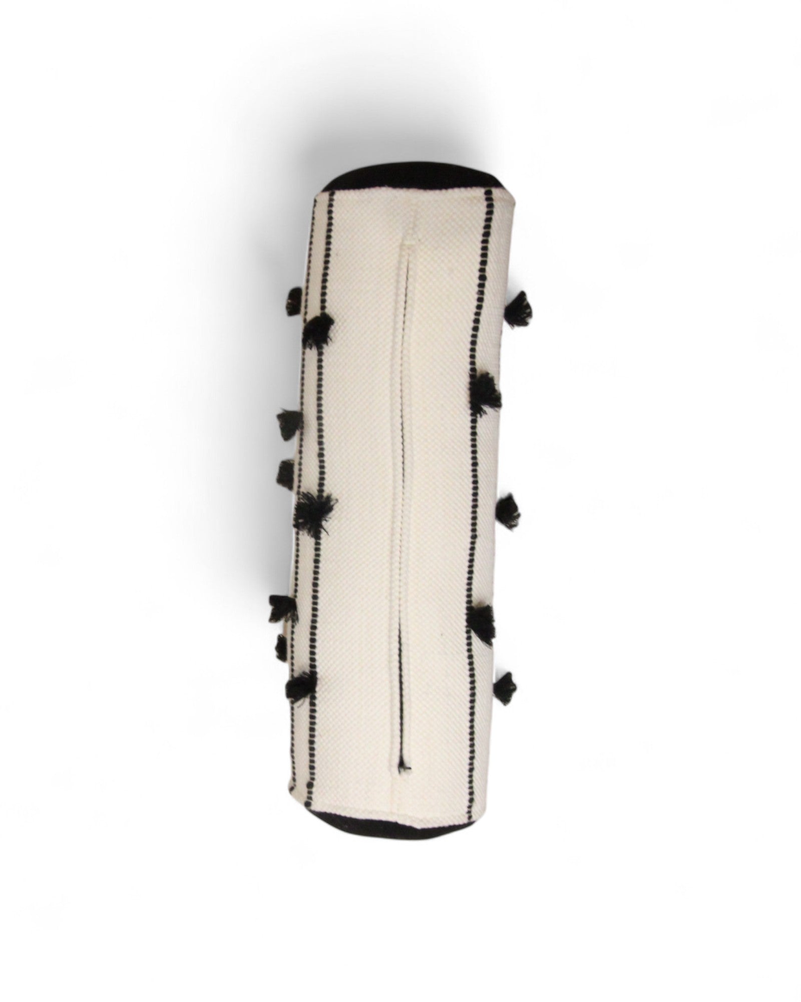 Cylindral Bolster Pillow - Handwoven Cream & Black, Black Tip