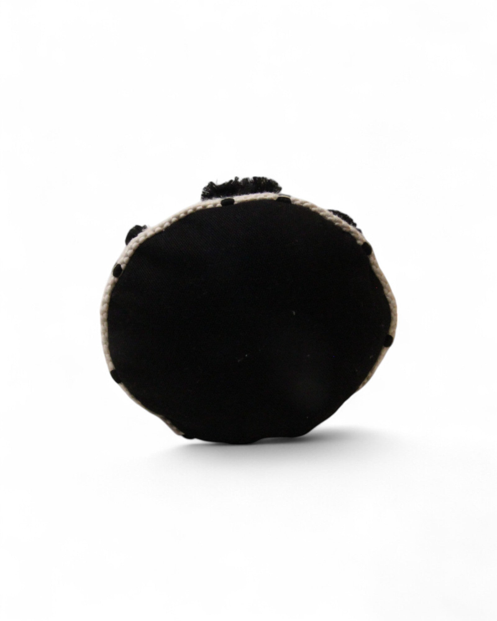 Cylindral Bolster Pillow - Handwoven Cream & Black, Black Tip