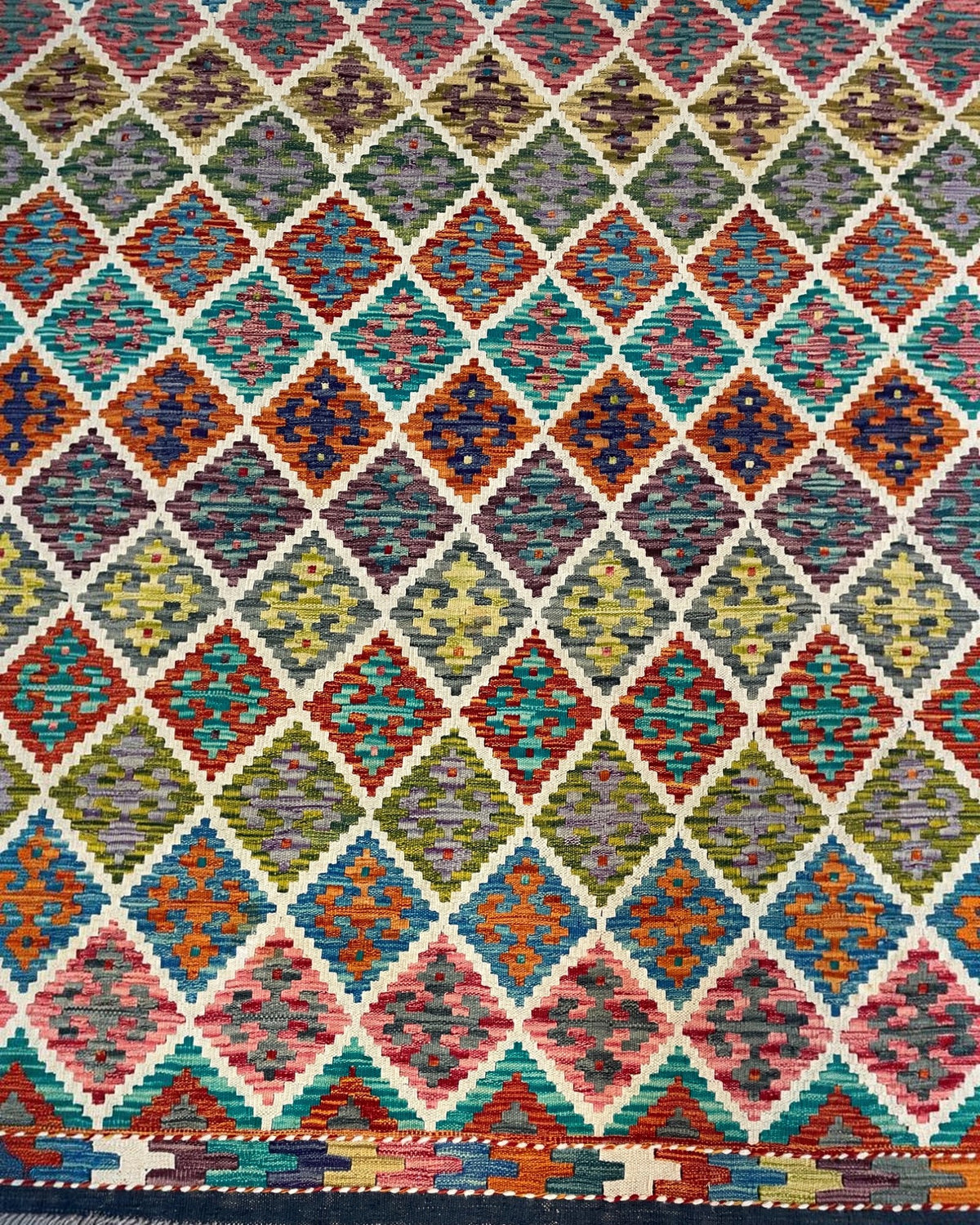 Handwoven Kilim – Multicolour Diamond Lattice | 300 x 200cm