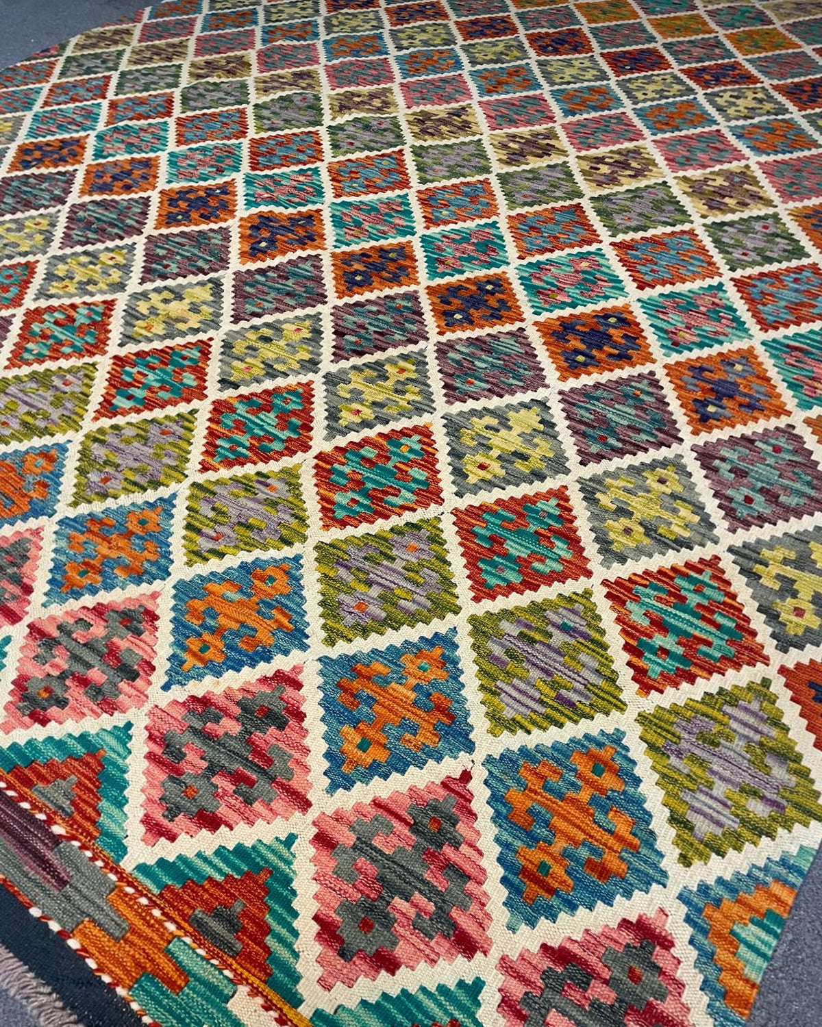 Handwoven Kilim – Multicolour Diamond Lattice | 300 x 200cm