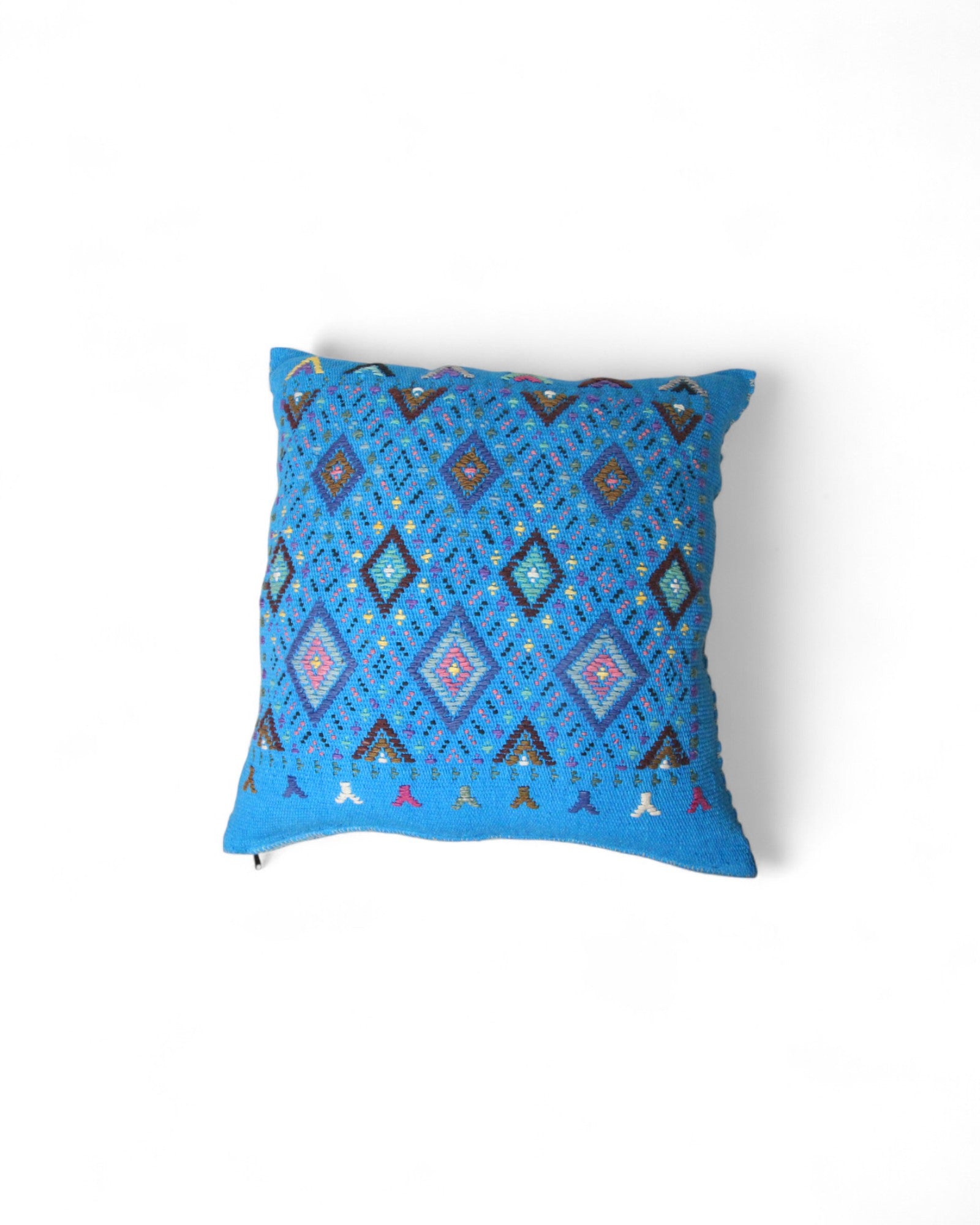 Handwoven Waist Loom Weave Cushion Diamond Motif - Turqoise