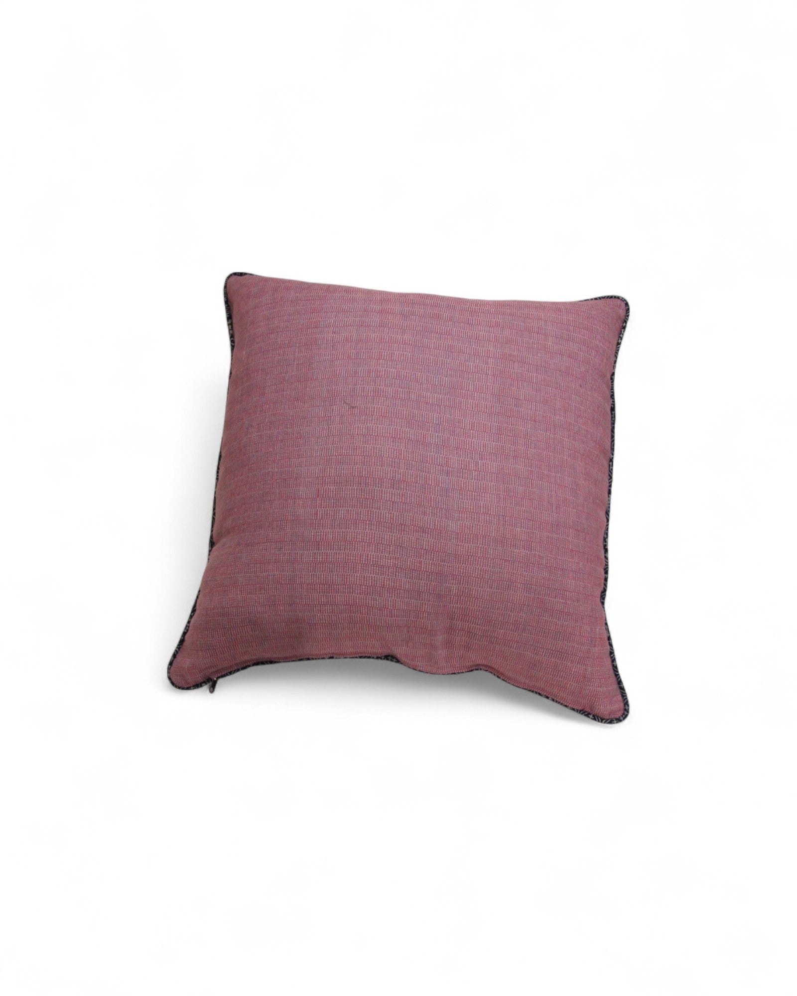Large Square cushion with handwoven cotton and lisu embroidery center, round piping around