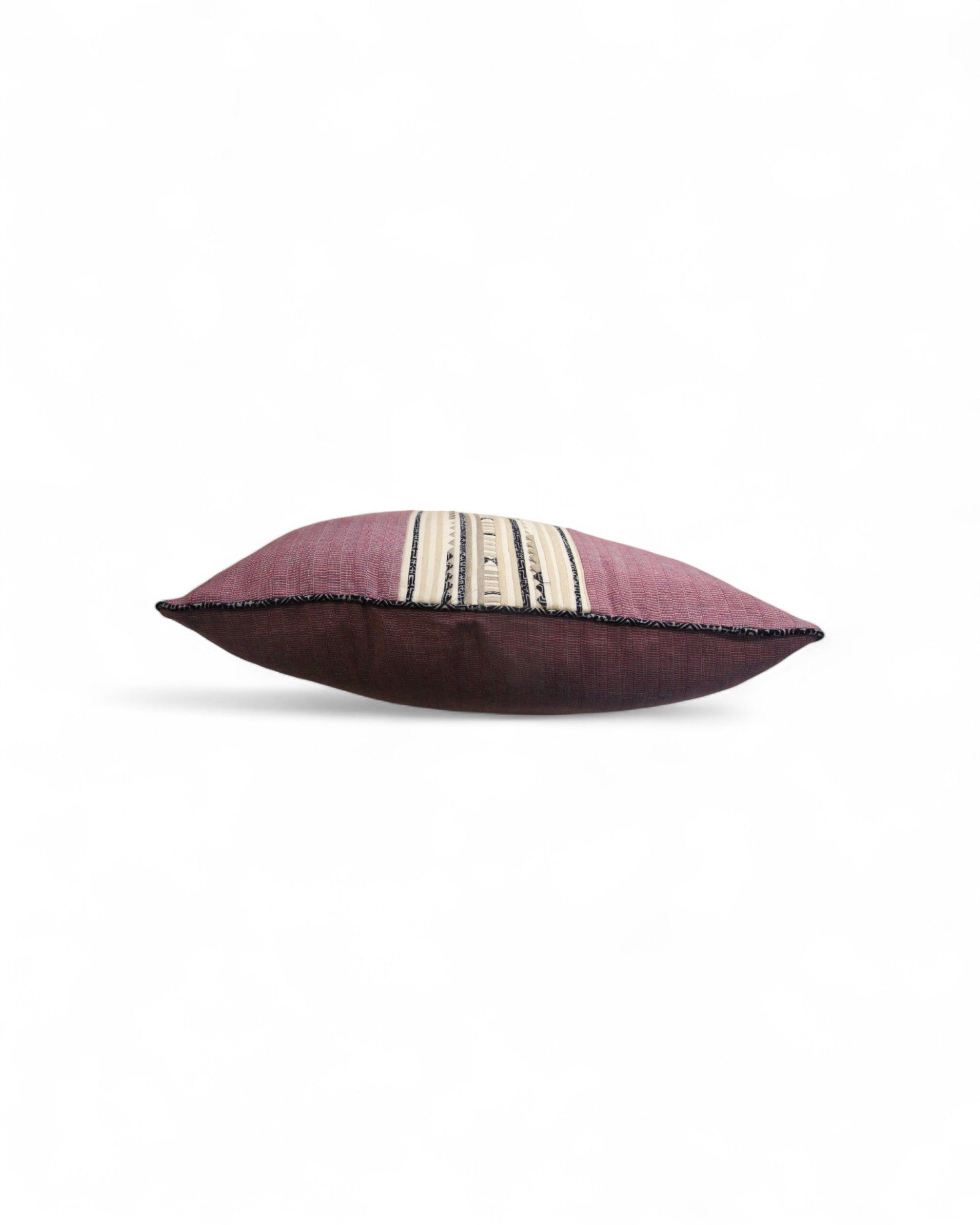 Large Square cushion with handwoven cotton and lisu embroidery center, round piping around