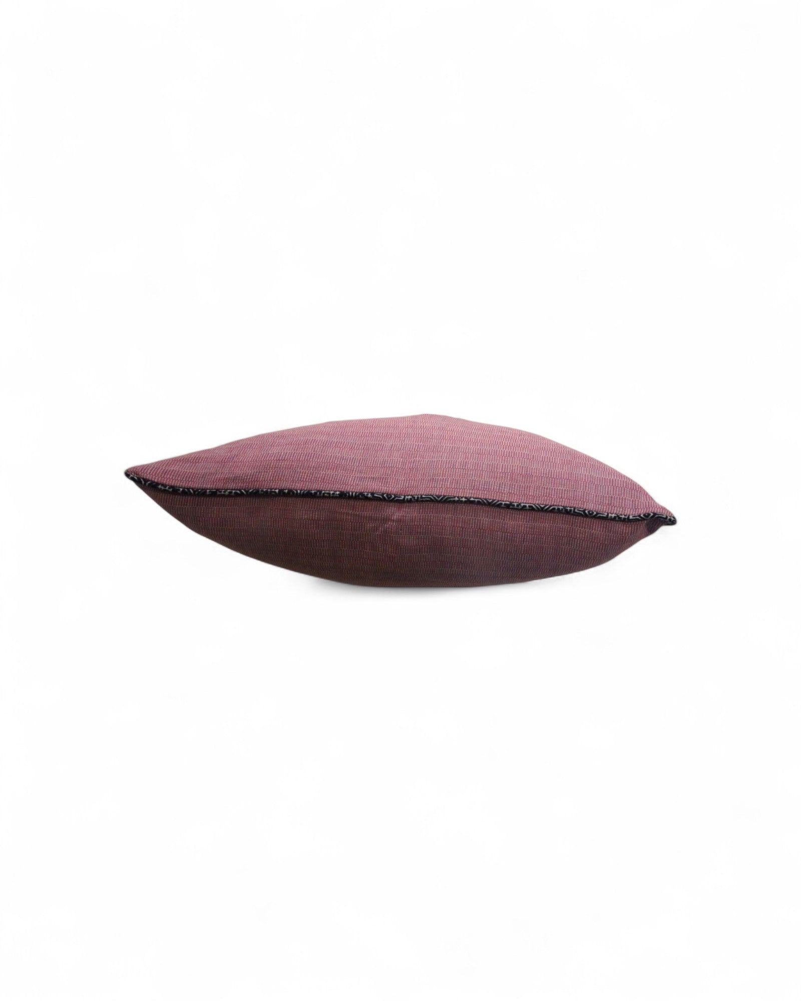 Large Square cushion with handwoven cotton and lisu embroidery center, round piping around