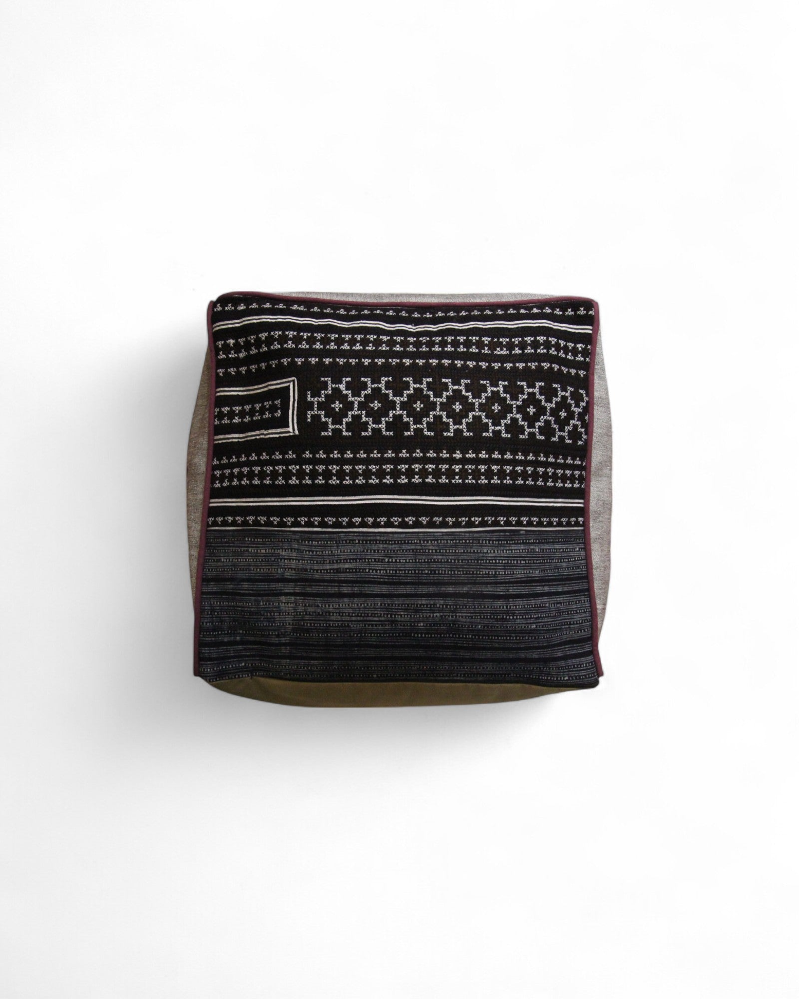 Cube Bean Bag with Handwoven Fabric, Hmong Tribe Indigo Wax - Grey