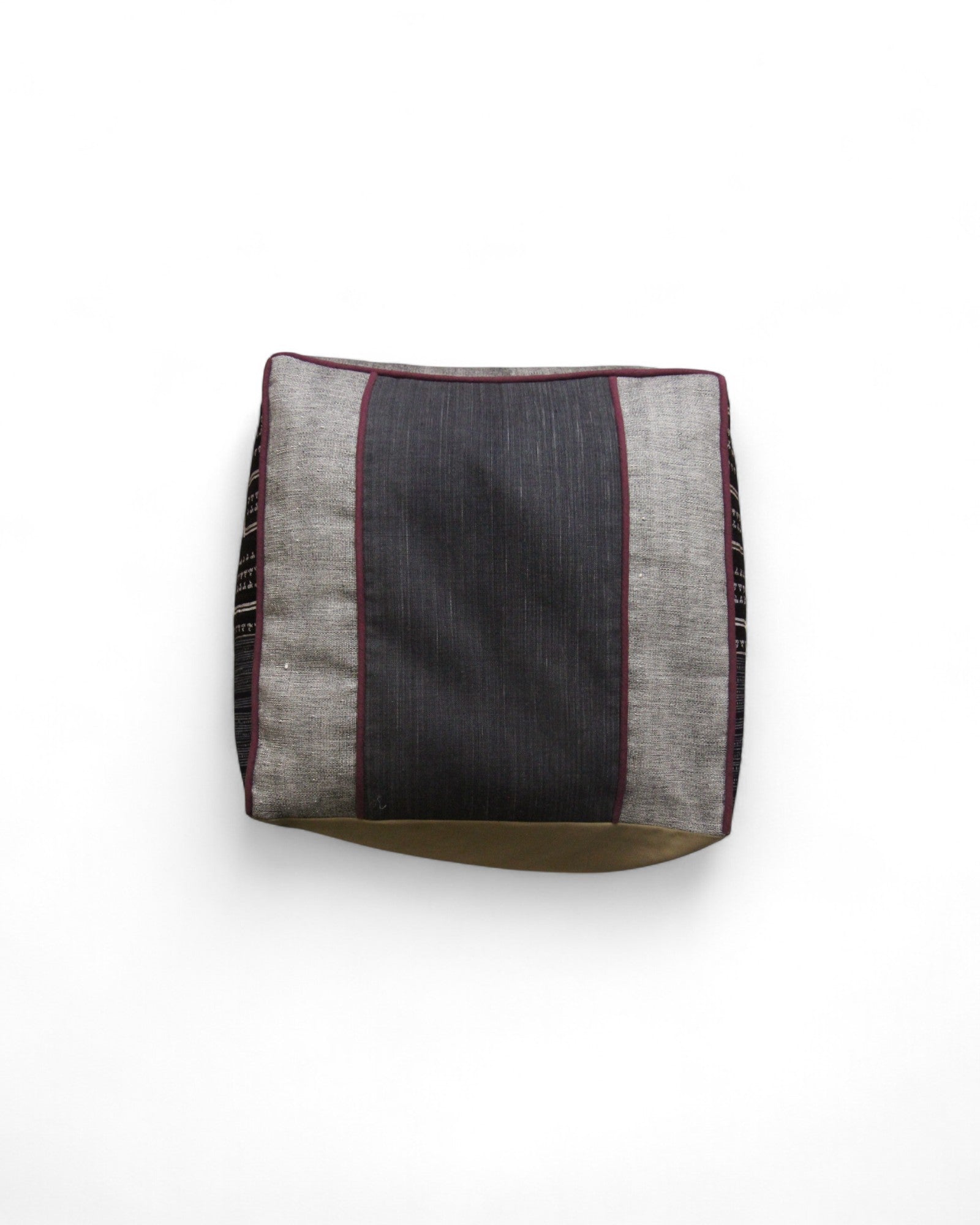 Cube Bean Bag with Handwoven Fabric, Hmong Tribe Indigo Wax - Grey