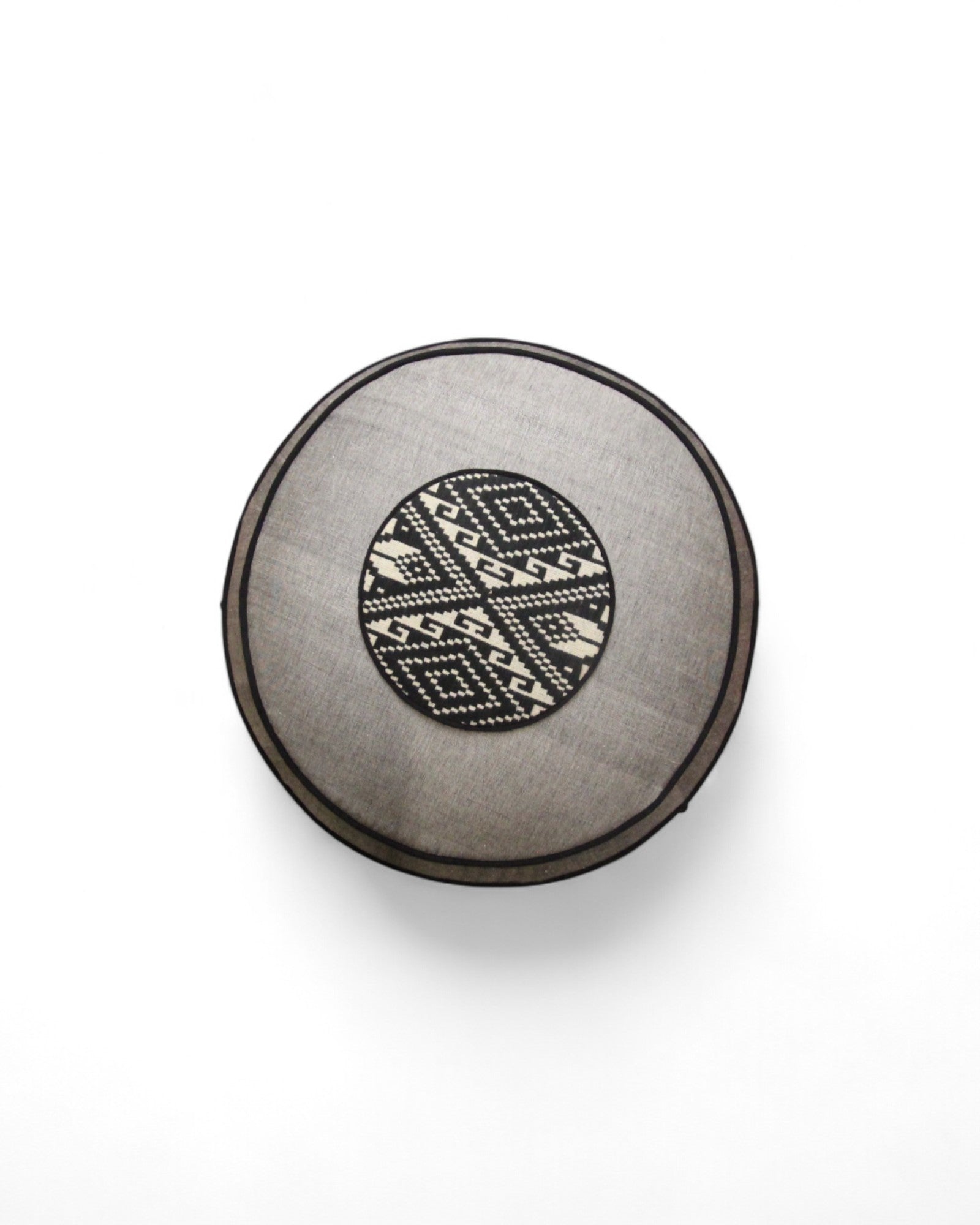 Pouf with Handwoven Black Khit Fabric Feat. Thai grey Handwoven Cotton
