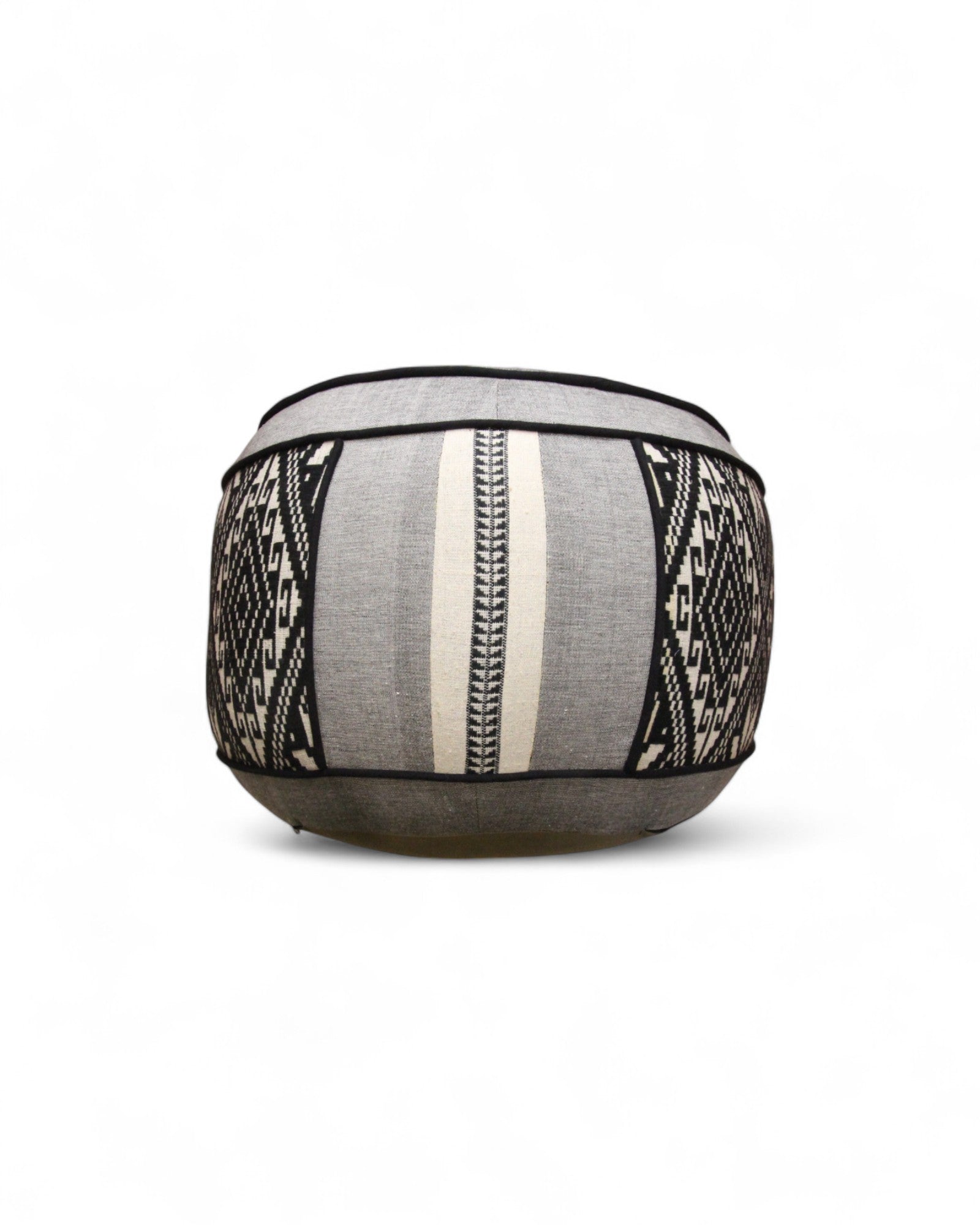 Pouf with Handwoven Black Khit Fabric Feat. Thai grey Handwoven Cotton