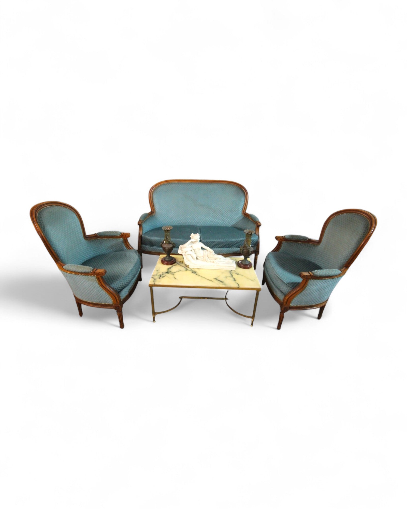 Louis XVI Revival Carved Wood Salon Suite ‚Äì 3-Piece Set with Settee and Armchairs