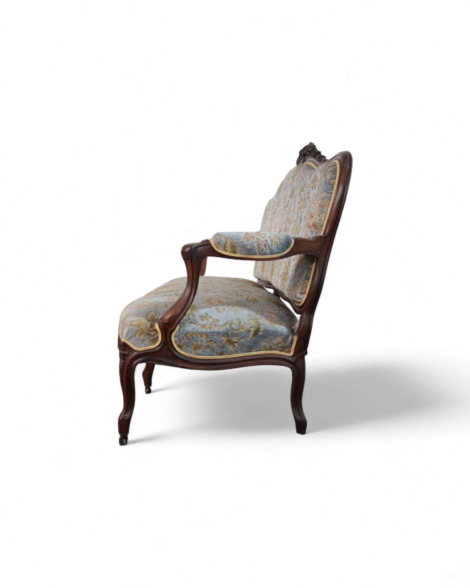 French Louis XV Style Settee with Carved Walnut Frame