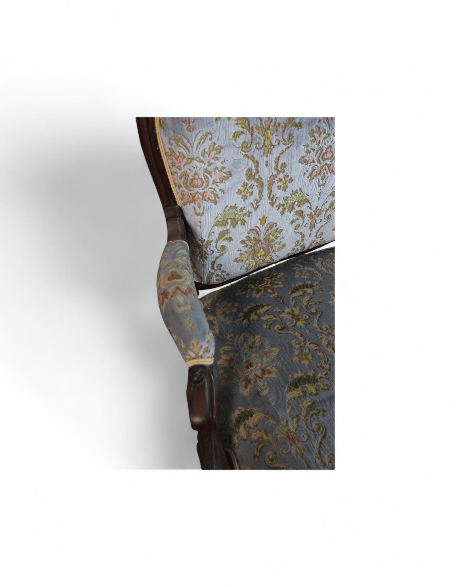 French Louis XV Style Settee with Carved Walnut Frame