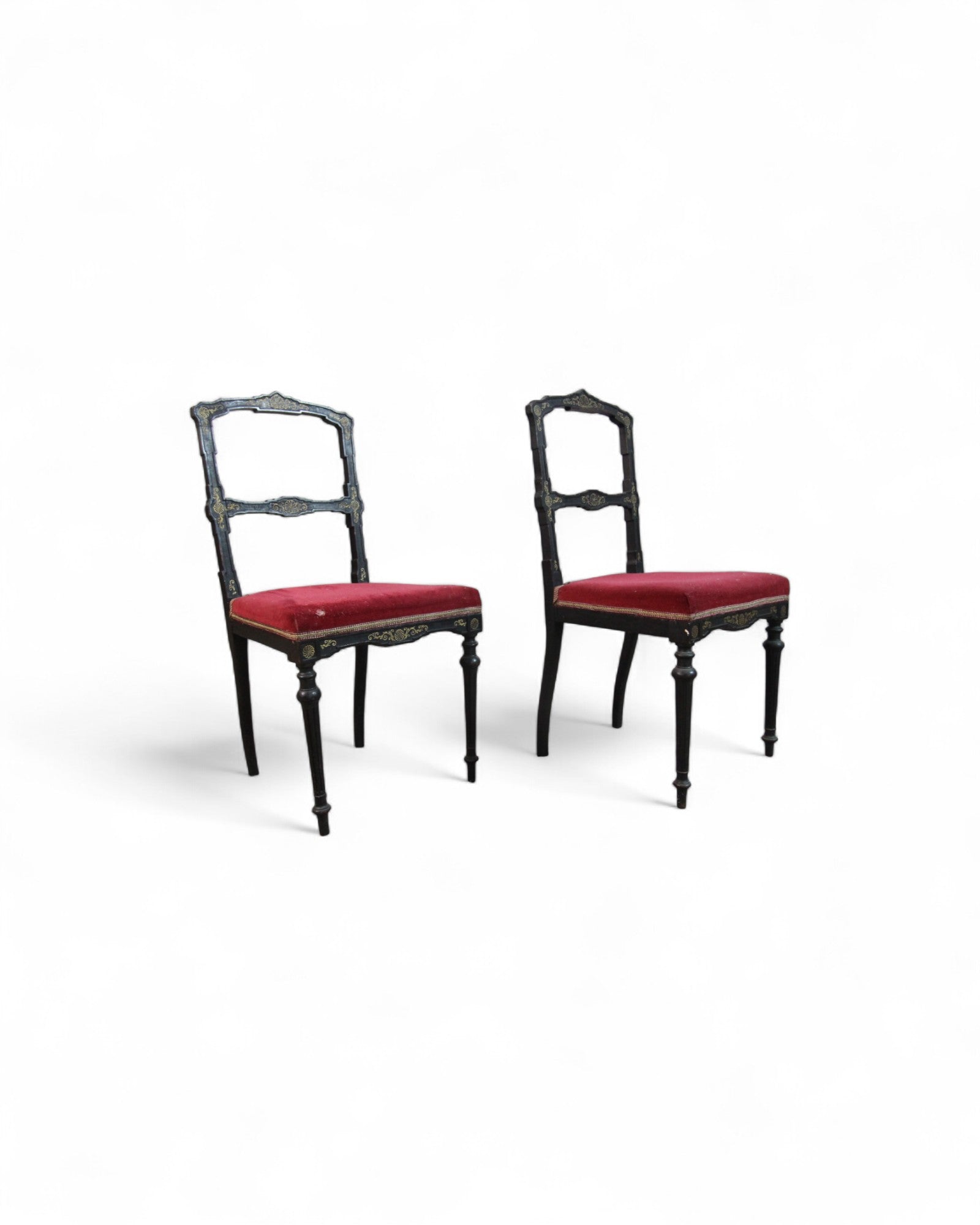 Italian Neoclassical Side Chairs with Red Velvet and Hand-Painted Detailing - Set of 2