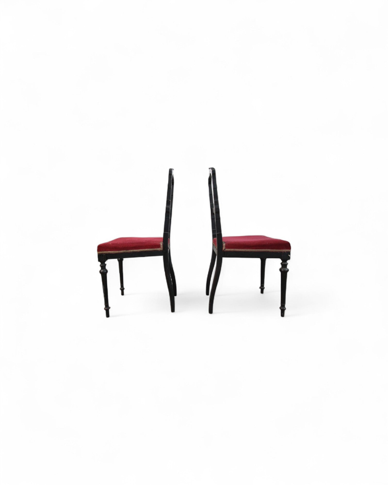 Italian Neoclassical Side Chairs with Red Velvet and Hand-Painted Detailing - Set of 2