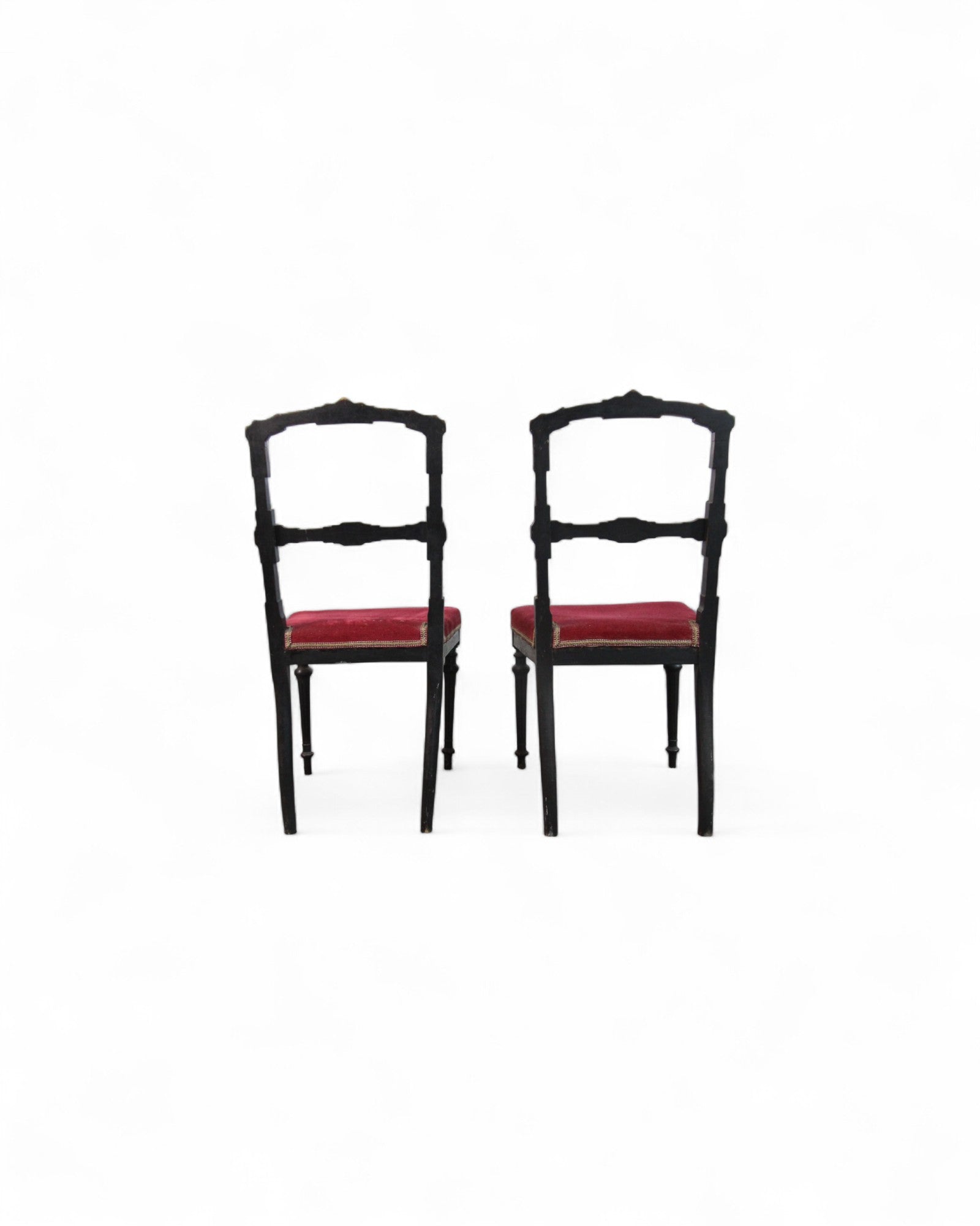 Italian Neoclassical Side Chairs with Red Velvet and Hand-Painted Detailing - Set of 2