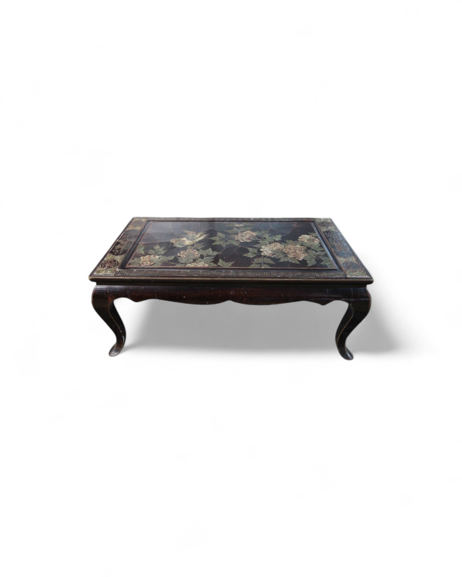 Oriental Lacquered Coffee Table with Hand-Painted Floral Motif | 90 x 50 x 38cm