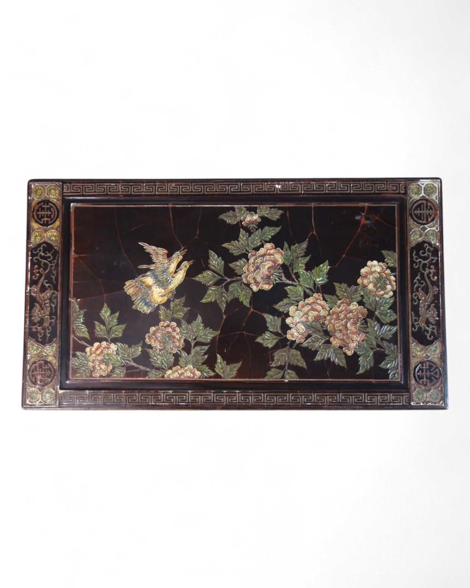 Oriental Lacquered Coffee Table with Hand-Painted Floral Motif | 90 x 50 x 38cm