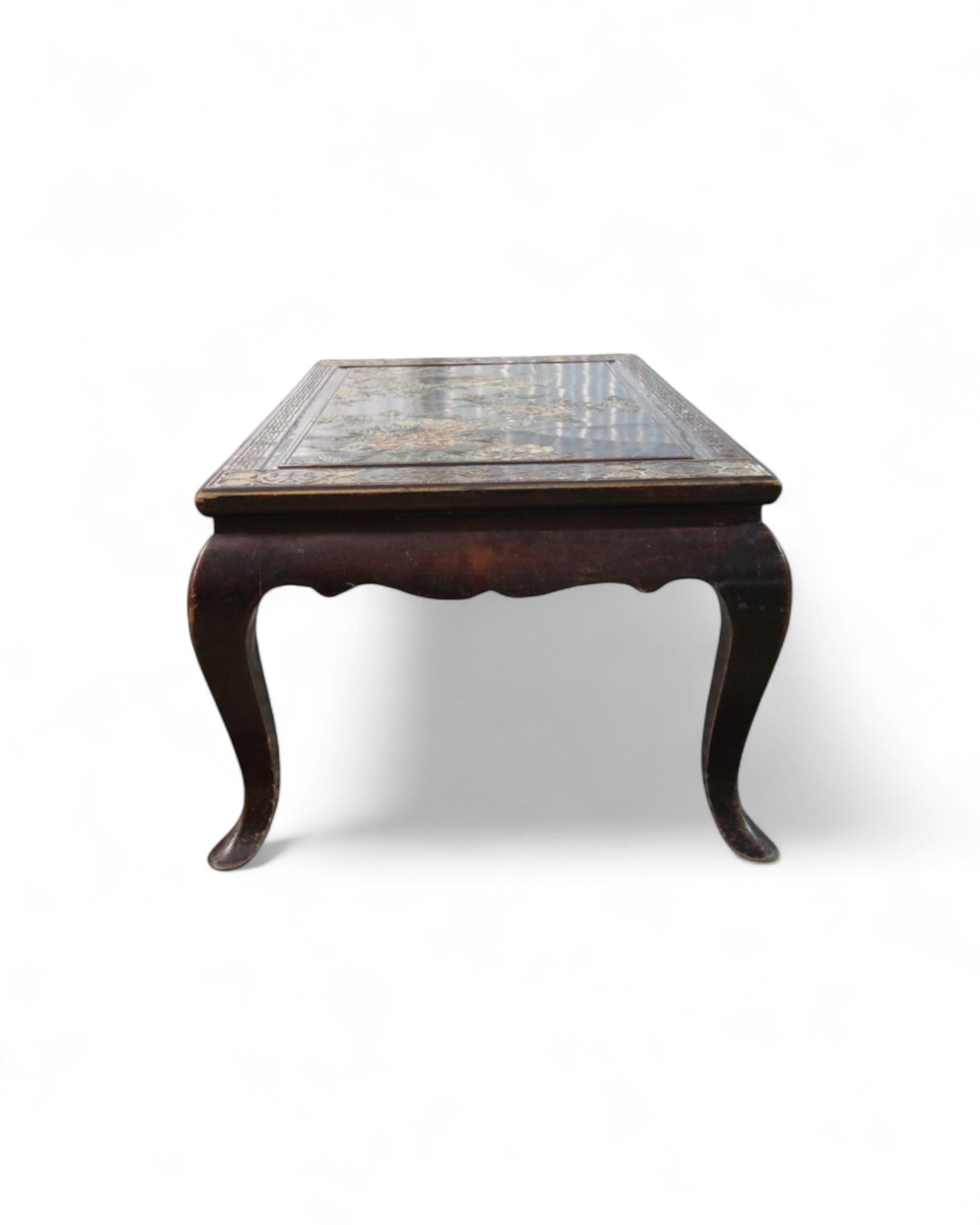 Oriental Lacquered Coffee Table with Hand-Painted Floral Motif | 90 x 50 x 38cm