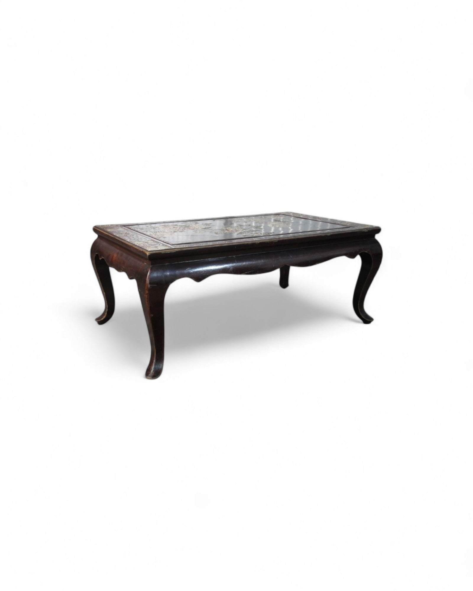 Oriental Lacquered Coffee Table with Hand-Painted Floral Motif | 90 x 50 x 38cm