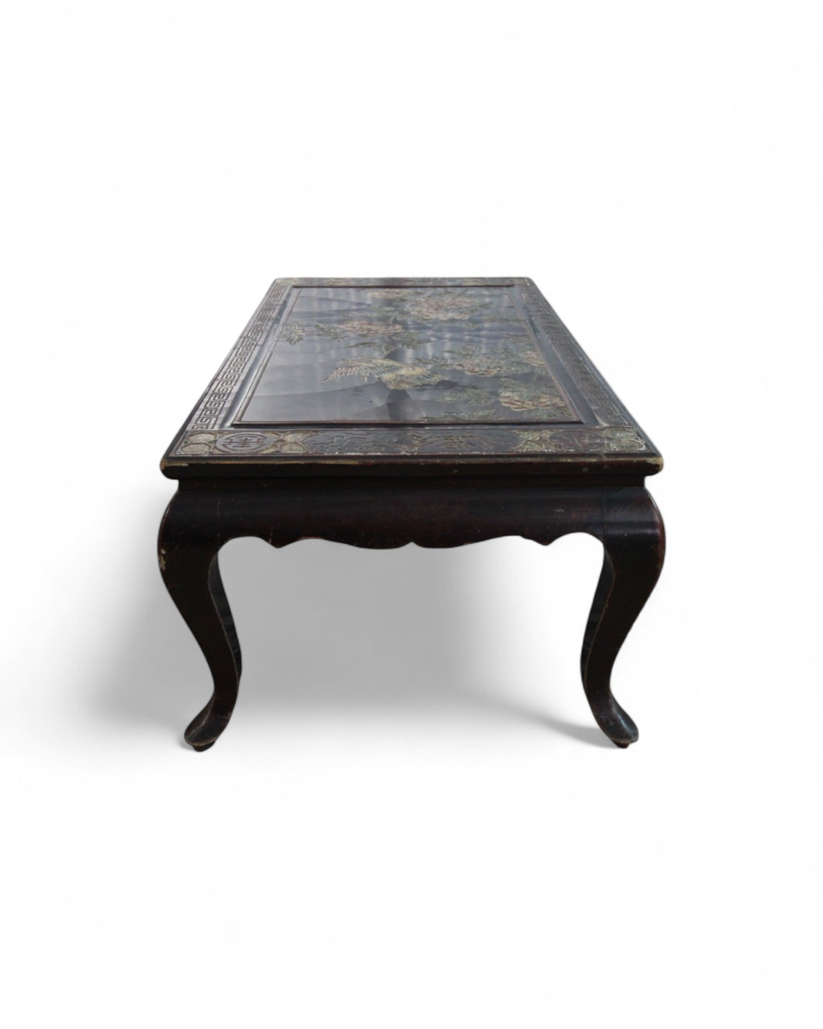 Oriental Lacquered Coffee Table with Hand-Painted Floral Motif | 90 x 50 x 38cm