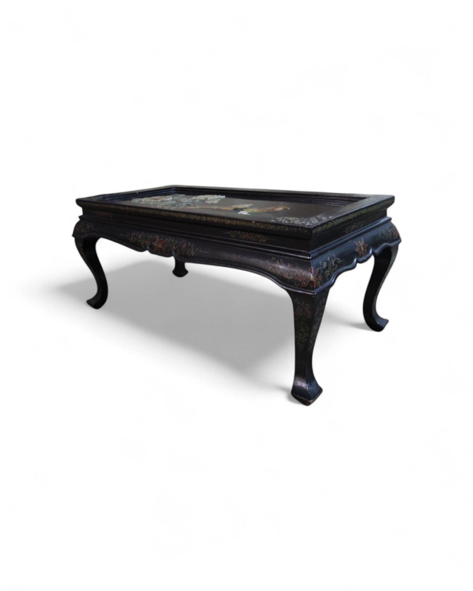 Oriental Lacquered Coffee Table with Pheasant and Floral Hand-Painted Motif | 107 x 54 x 48cm