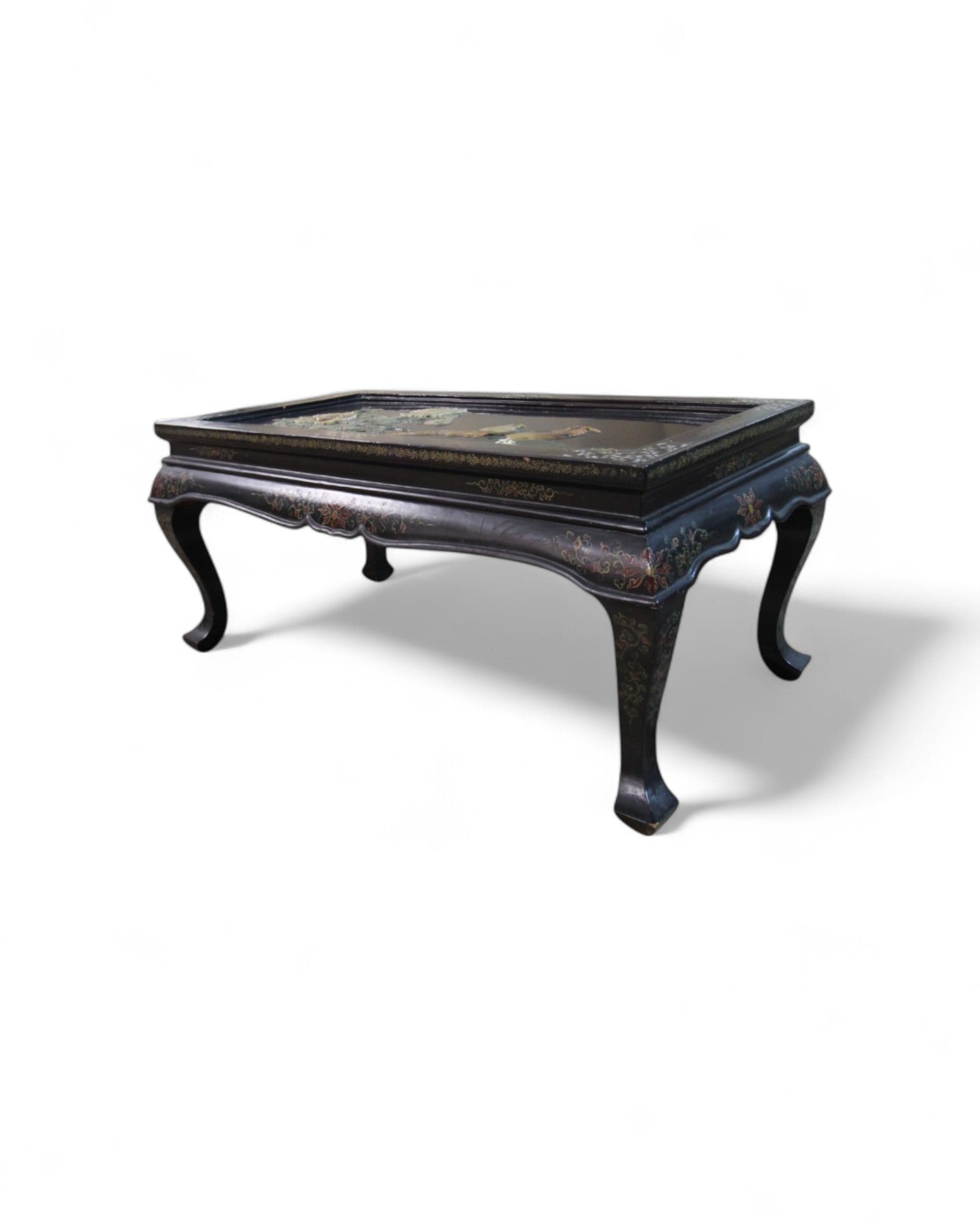 Oriental Lacquered Coffee Table with Pheasant and Floral Hand-Painted Motif | 107 x 54 x 48cm