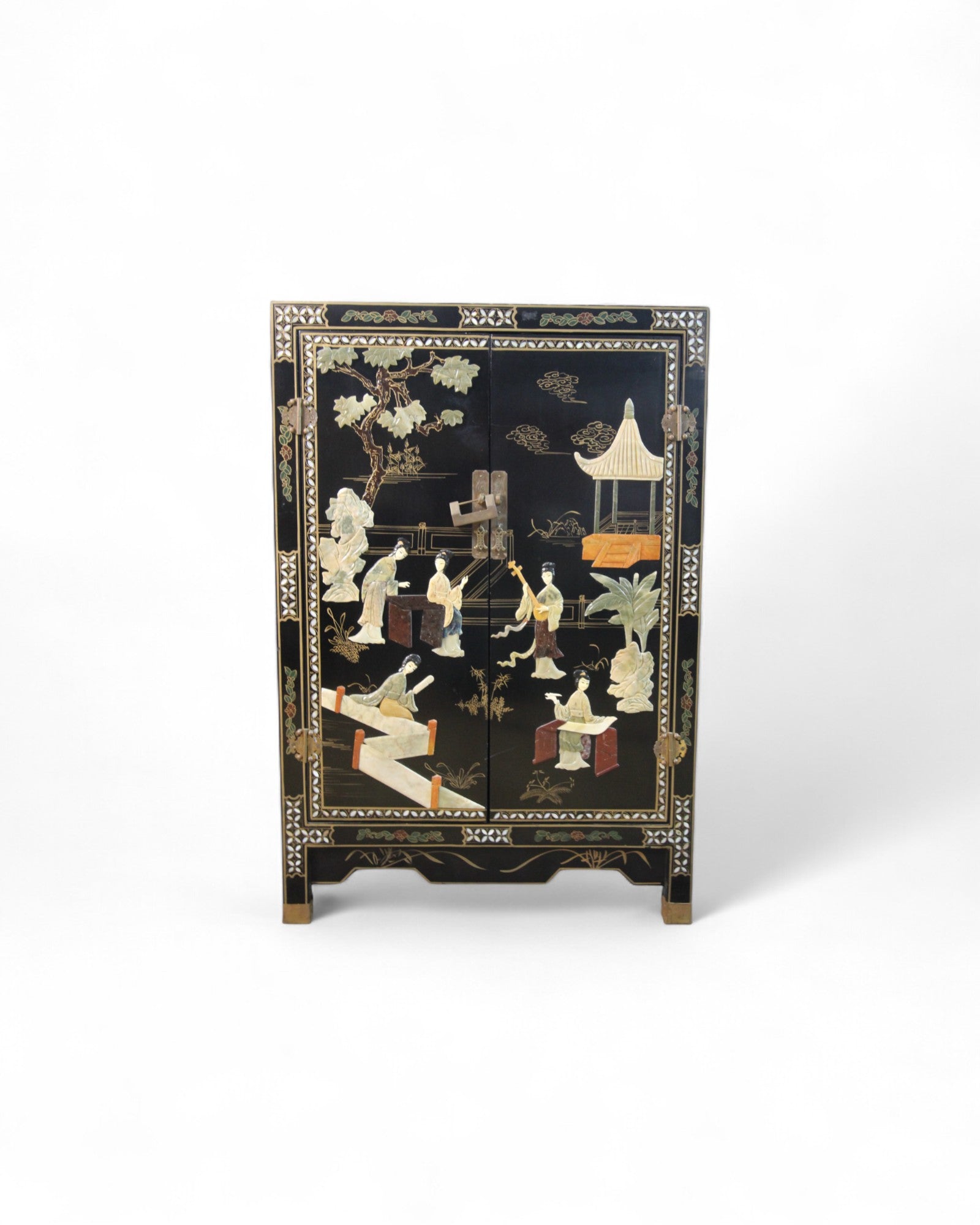 Chinese Black Lacquer Cabinet with Mother-of-Pearl Inlay