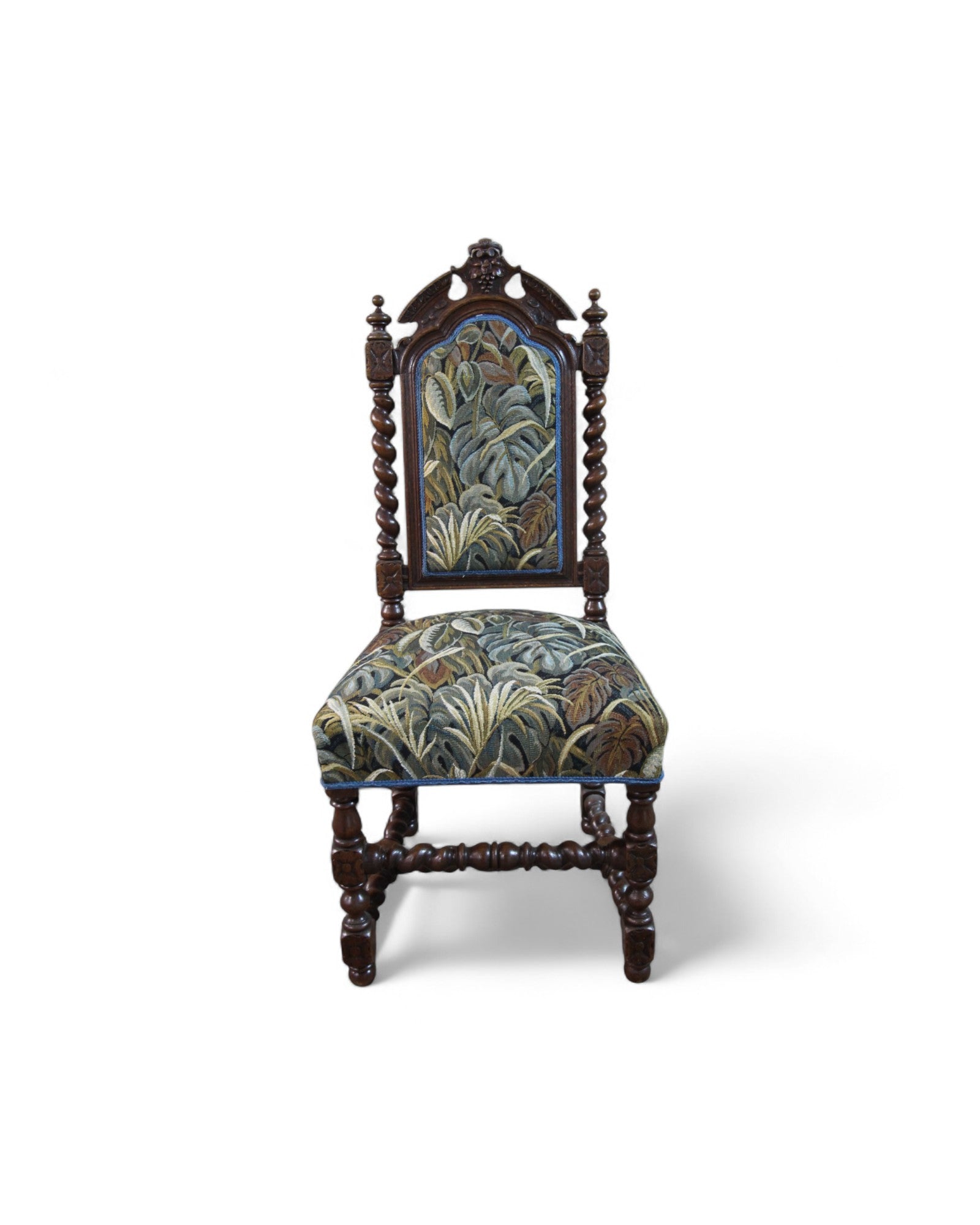 Antique Baroque Revival Side Chair with Jacobean Twist Legs and Tapestry Upholstery
