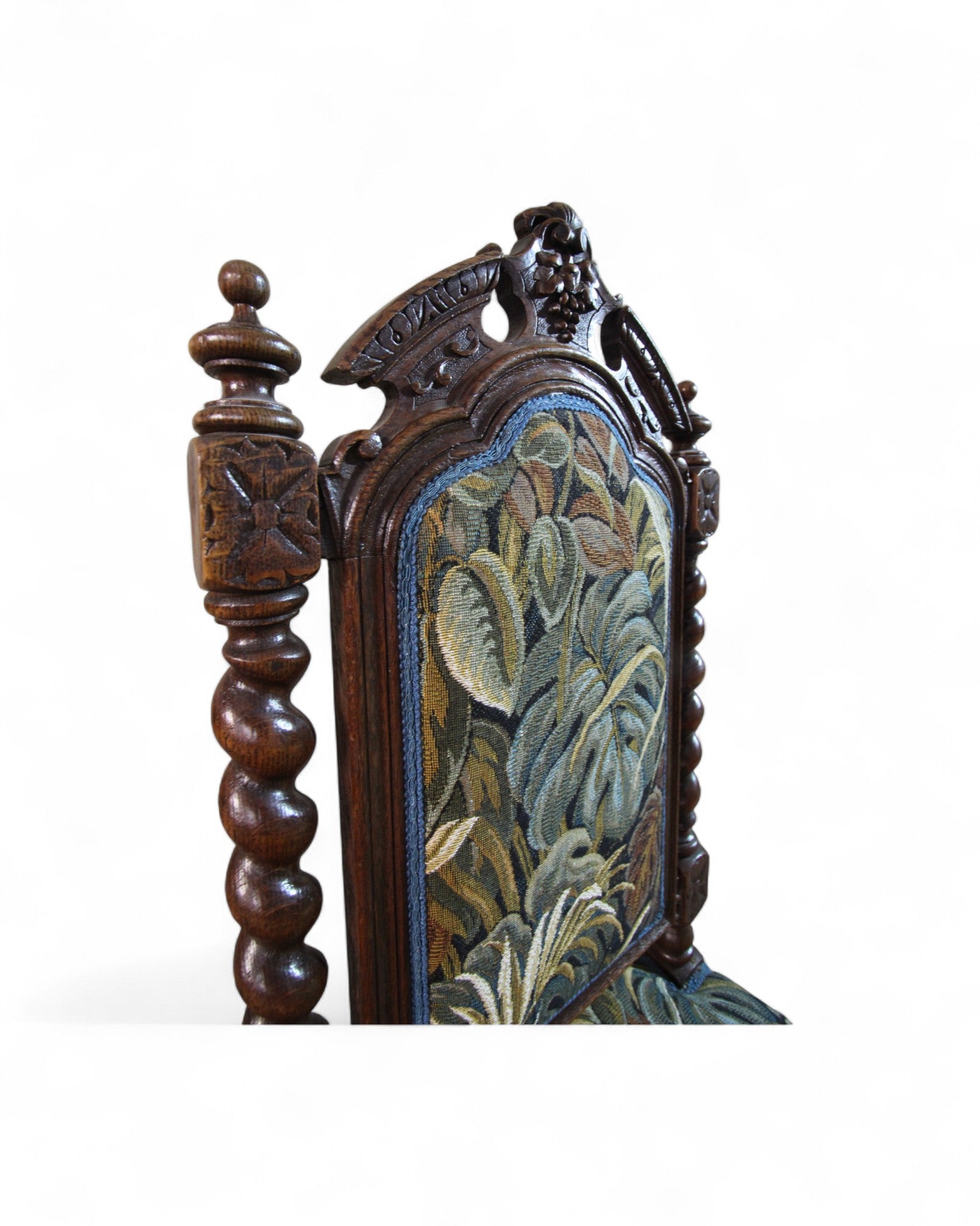 Antique Baroque Revival Side Chair with Jacobean Twist Legs and Tapestry Upholstery