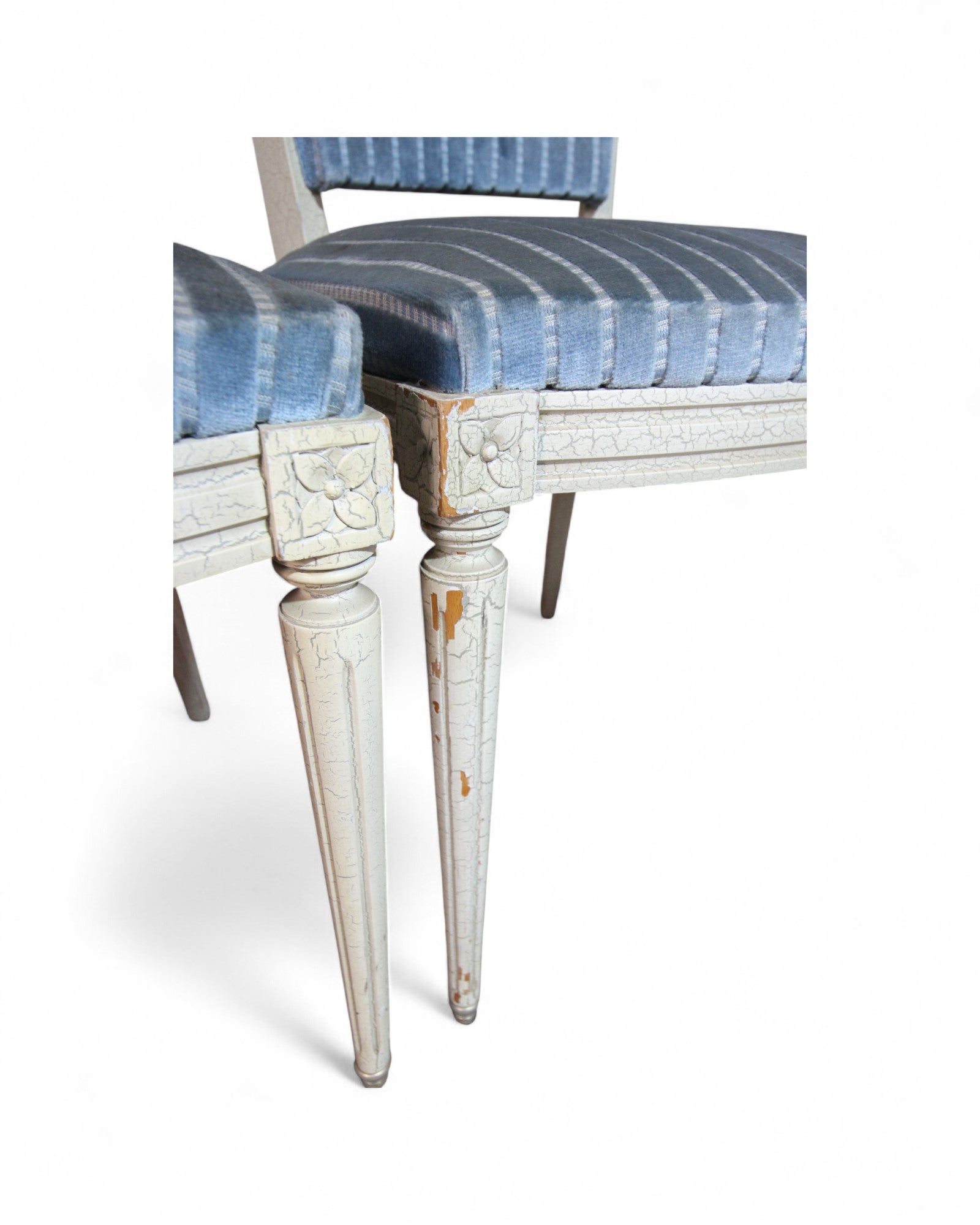 Louis XVI Style Dining Chairs with Blue Velvet Upholstery - Set of 6