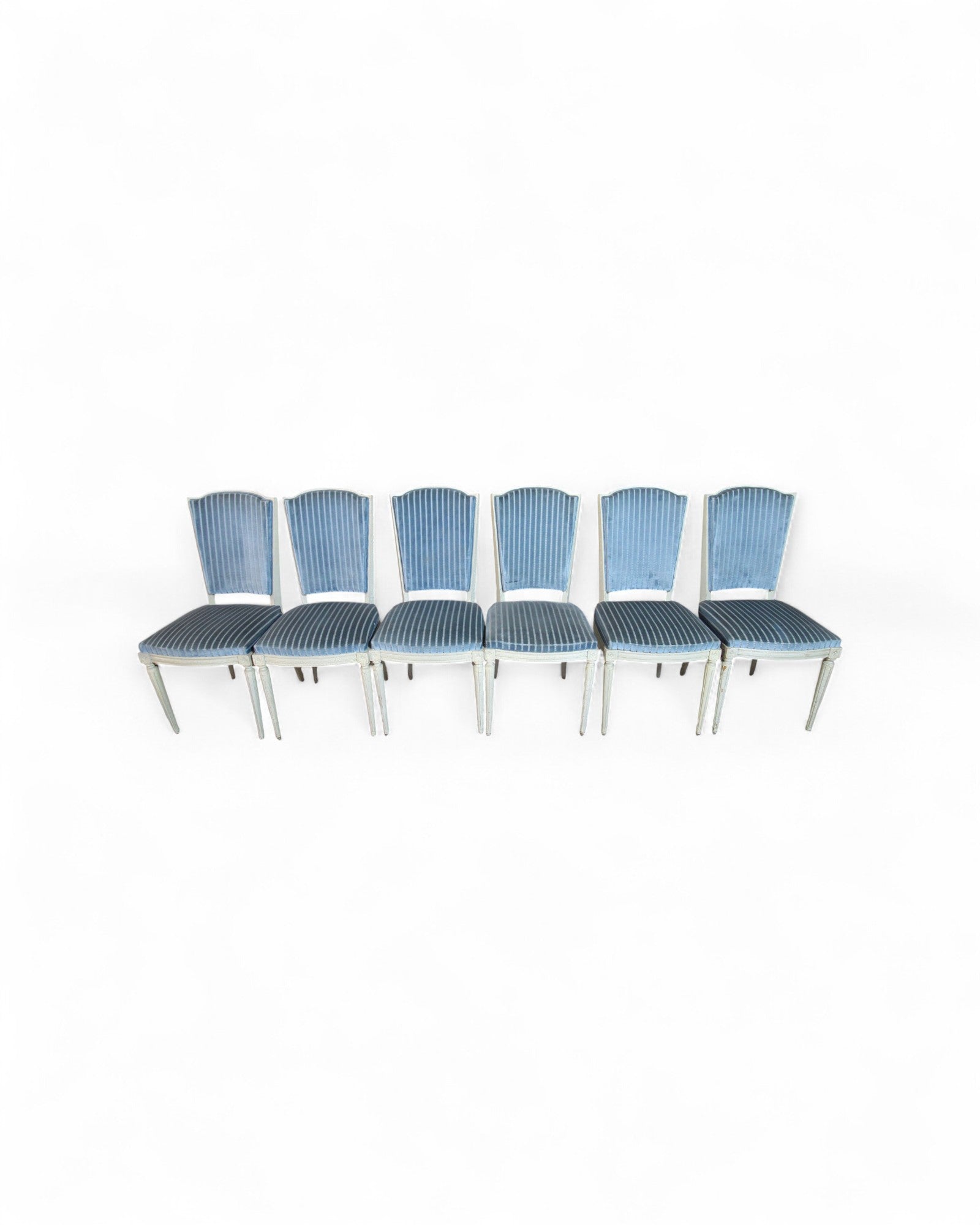 Louis XVI Style Dining Chairs with Blue Velvet Upholstery - Set of 6