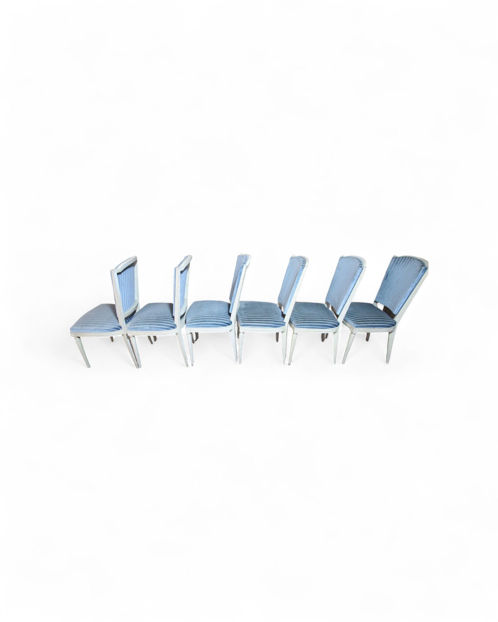Louis XVI Style Dining Chairs with Blue Velvet Upholstery - Set of 6