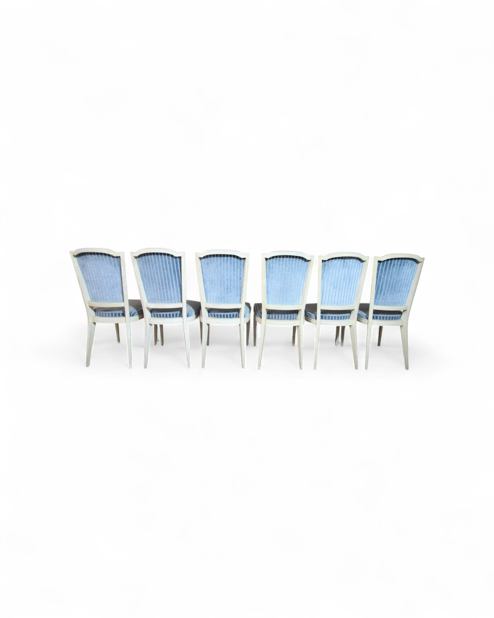 Louis XVI Style Dining Chairs with Blue Velvet Upholstery - Set of 6
