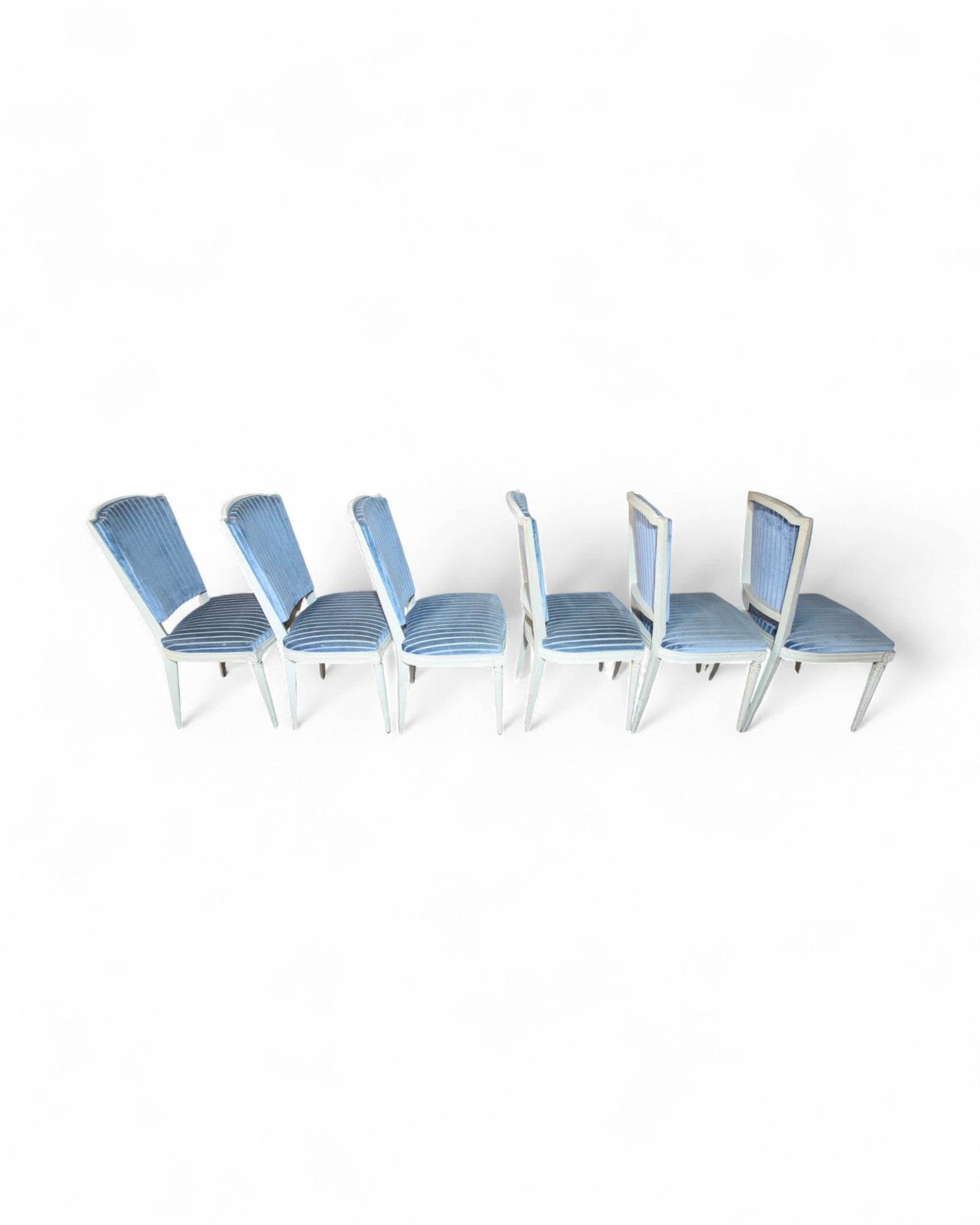 Louis XVI Style Dining Chairs with Blue Velvet Upholstery - Set of 6