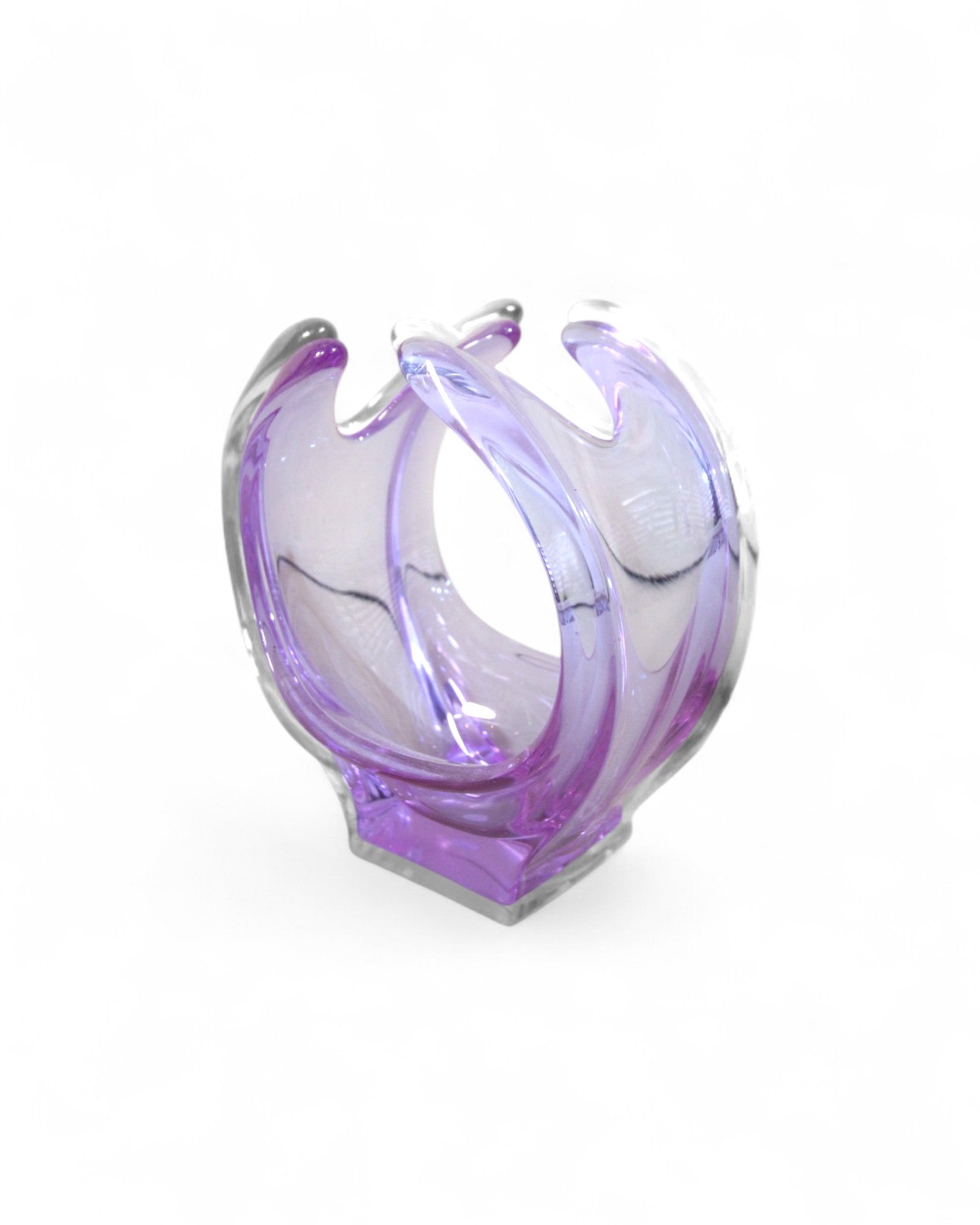 Handblown Mid-Century Murano Art Glass Bowl in Lavender and Clear
