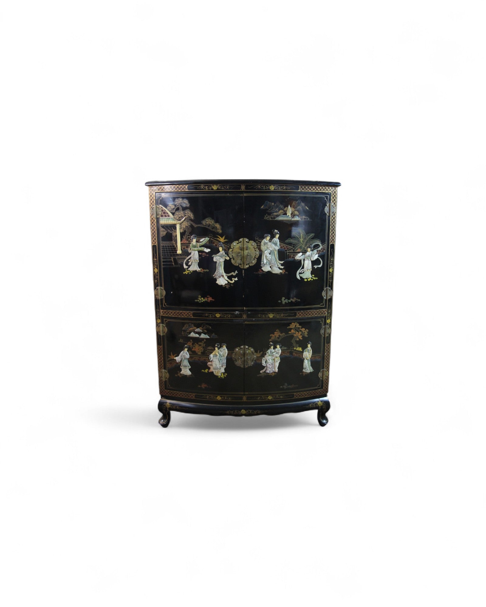 Chinese Lacquered Mother of Pearl Chinoiserie Display Cabinet