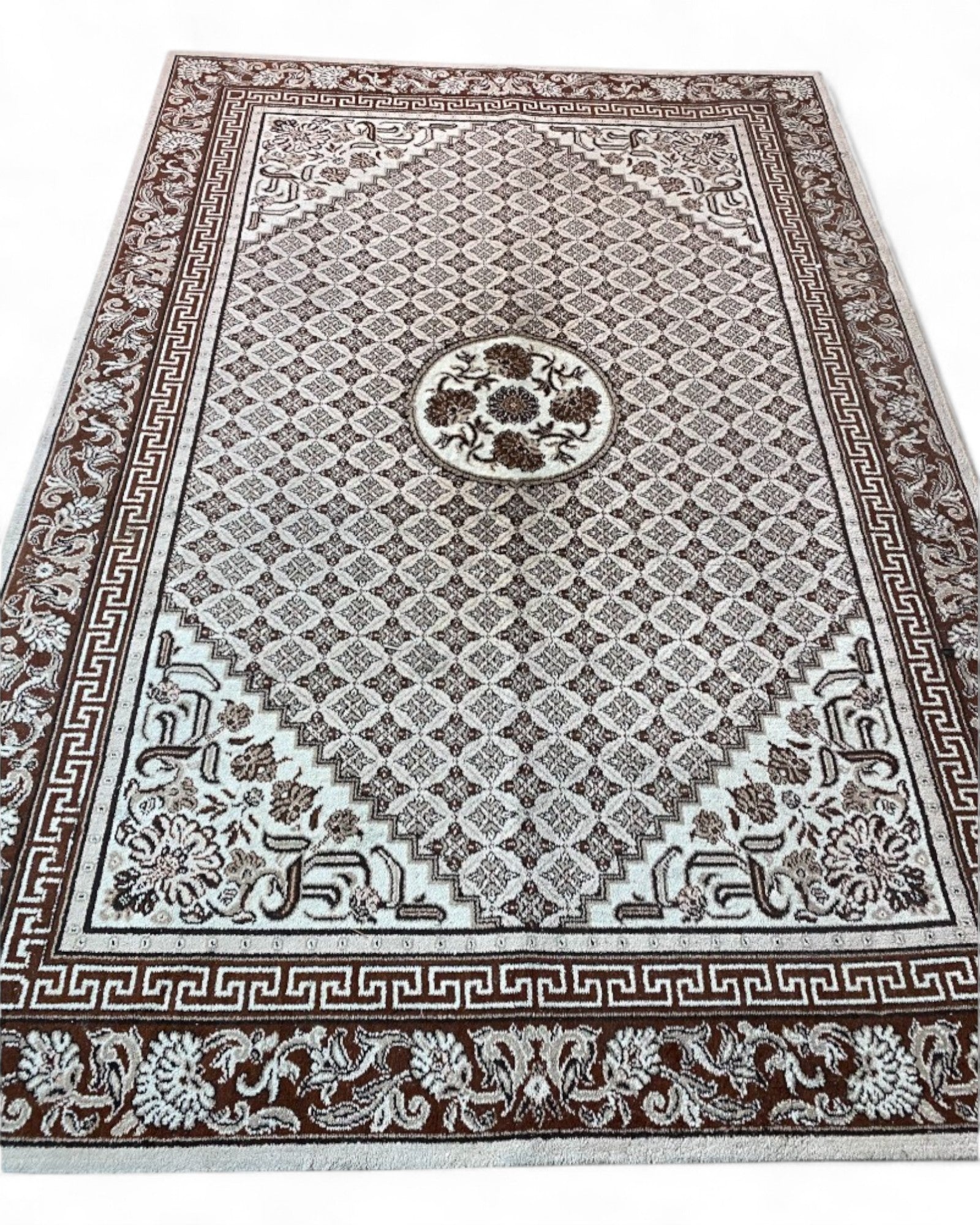 Vintage Persian-Style Machine-Woven Rug in Chocolate and Ivory | 295 x 200cm