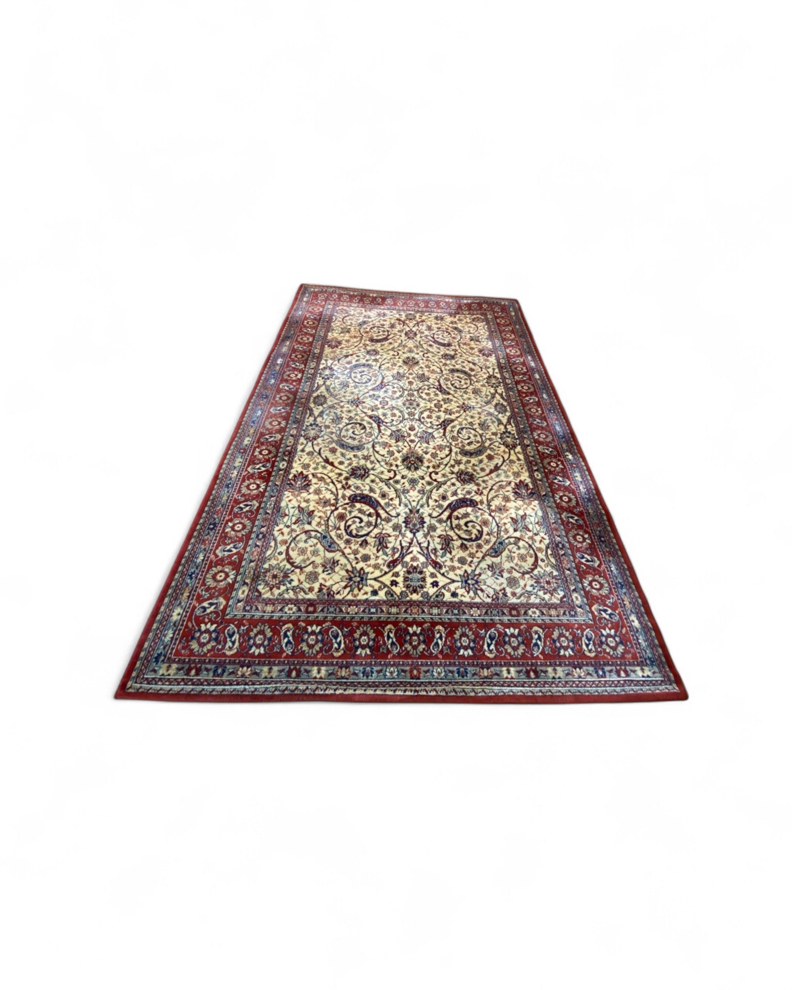 Classic Persian-Style Machine-Woven Rug in Ivory, Red, and Blue | 295 x 200cm